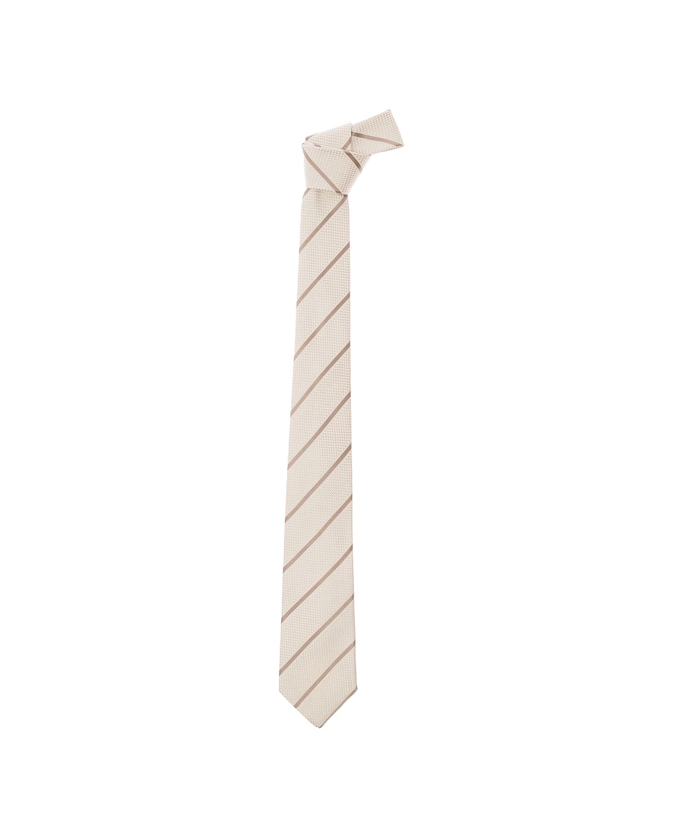 Tagliatore Beige Classic-style Striped Tie In Silk Man - Beige ネクタイ