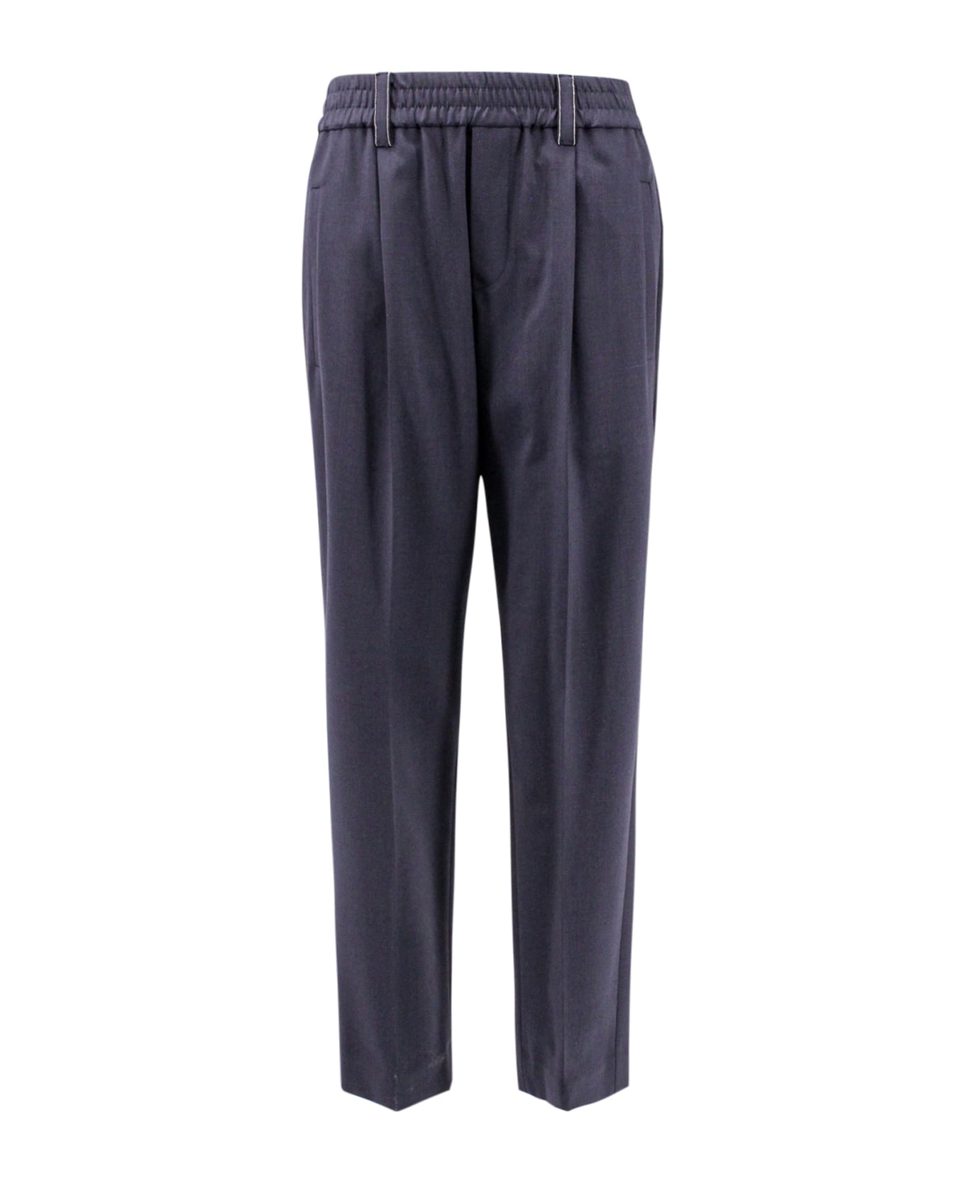 Brunello Cucinelli Trousers Made Of Fine Fresh Stretch Wool With Elastic Waistband And Side Welt Pockets - Blu