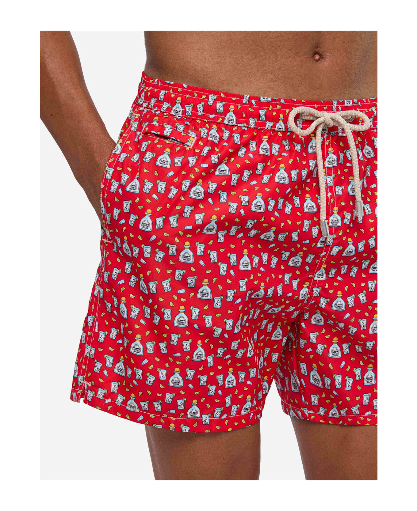 MC2 Saint Barth Man Light Fabric Swim Shorts With Tequila Print - RED
