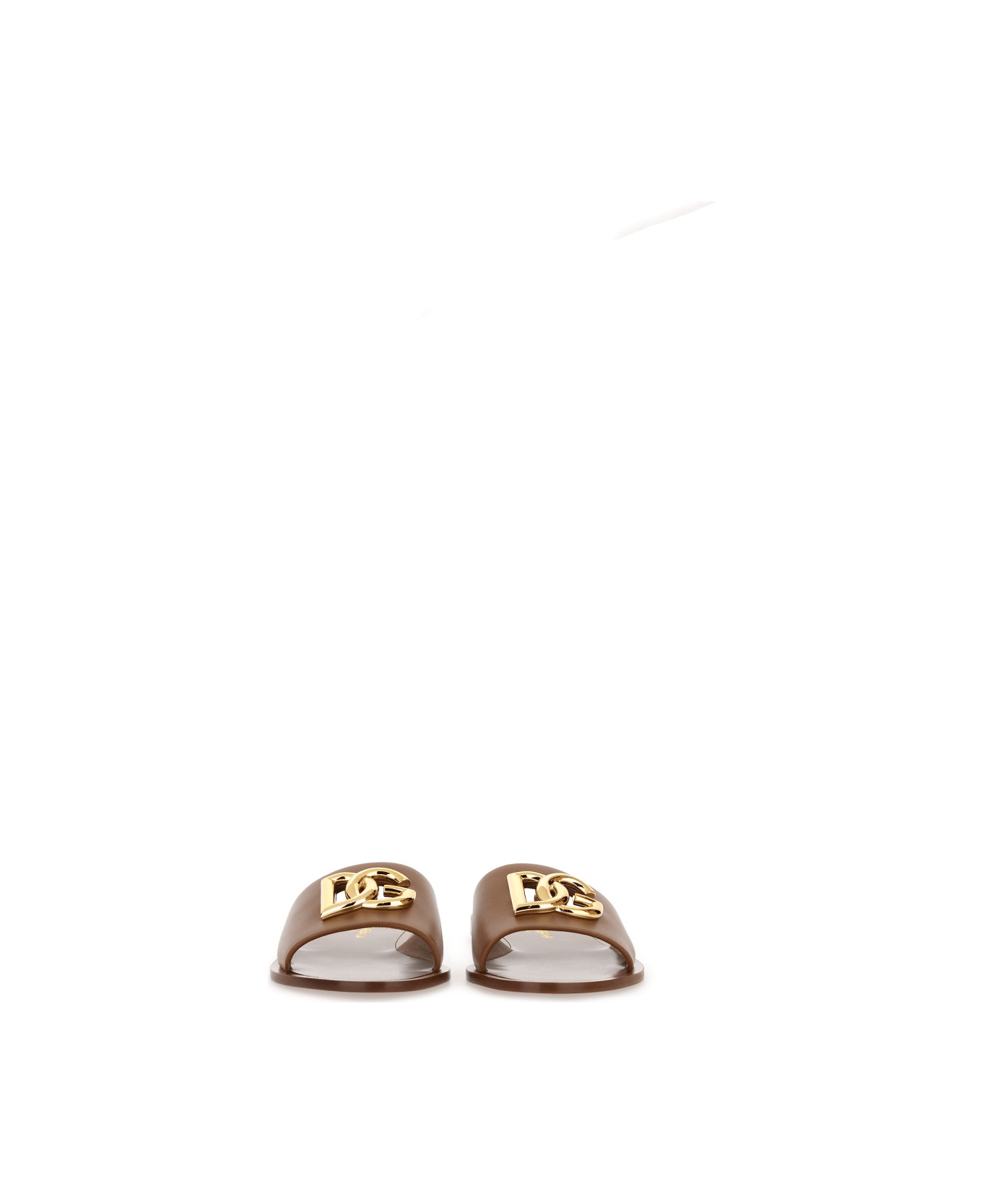 Dolce & Gabbana Leather Slide Sandal - BUFF
