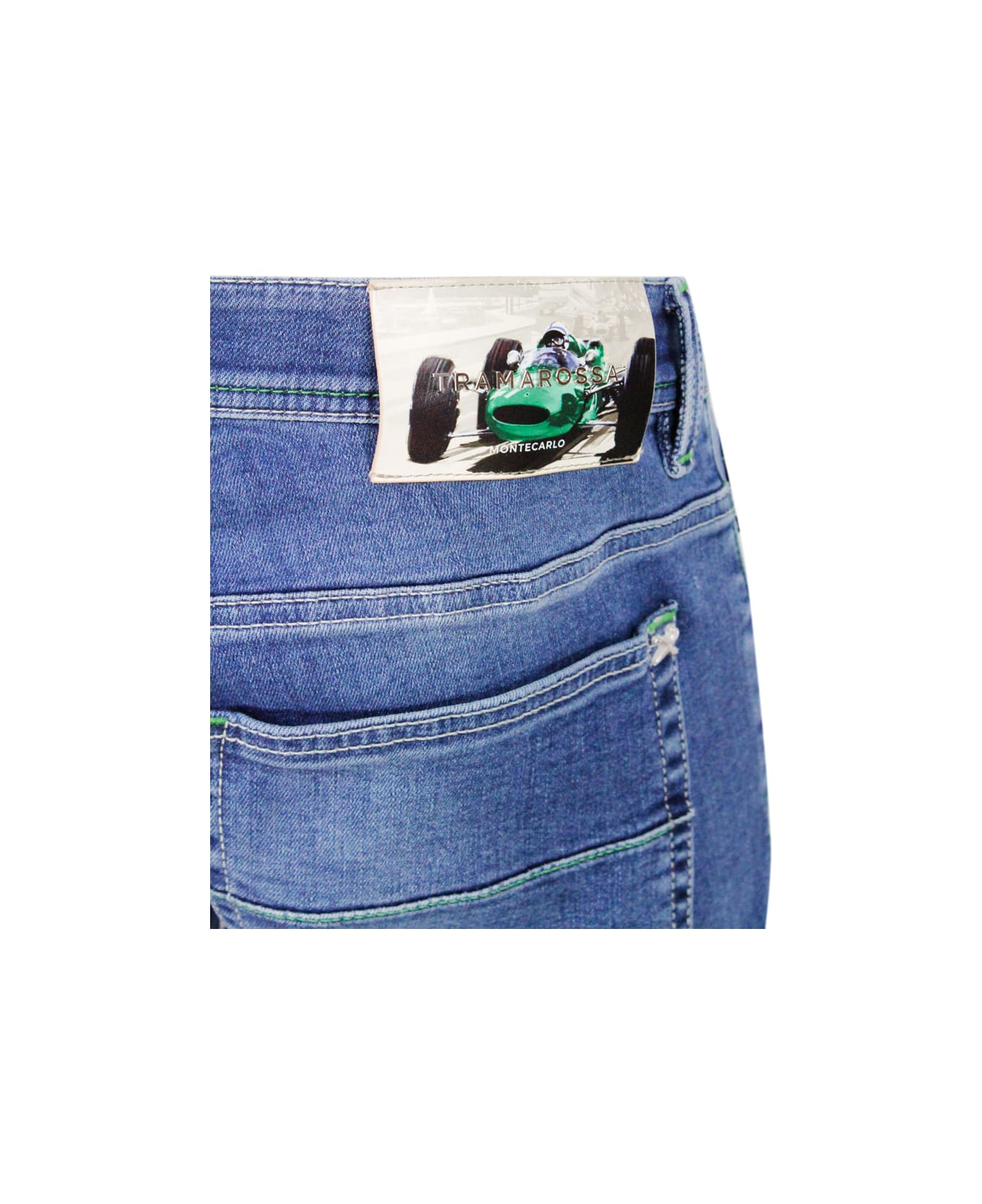 Sartoria Tramarossa Leonardo Zip Montecarlo Trousers In 5-pocket Super Stretch Selvedge Denim With Tone-on-tone Tailored Stitching And Leather Tag And Zip Closure - Denim デニム