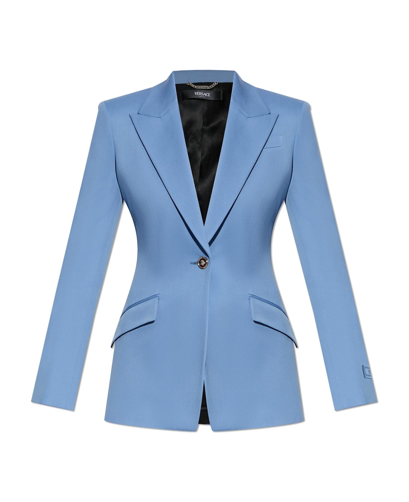 Versace Wool Blazer With Closed Lapels - Blue
