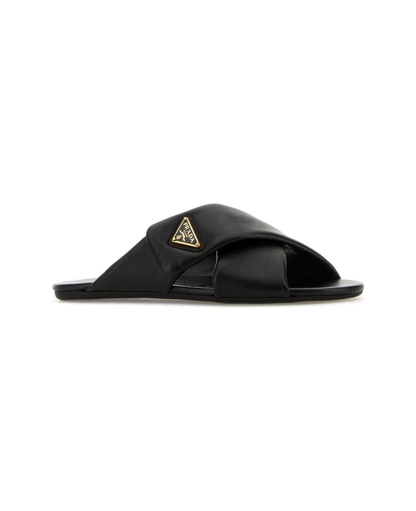 Prada Black Nappa Leather Slippers - NERO