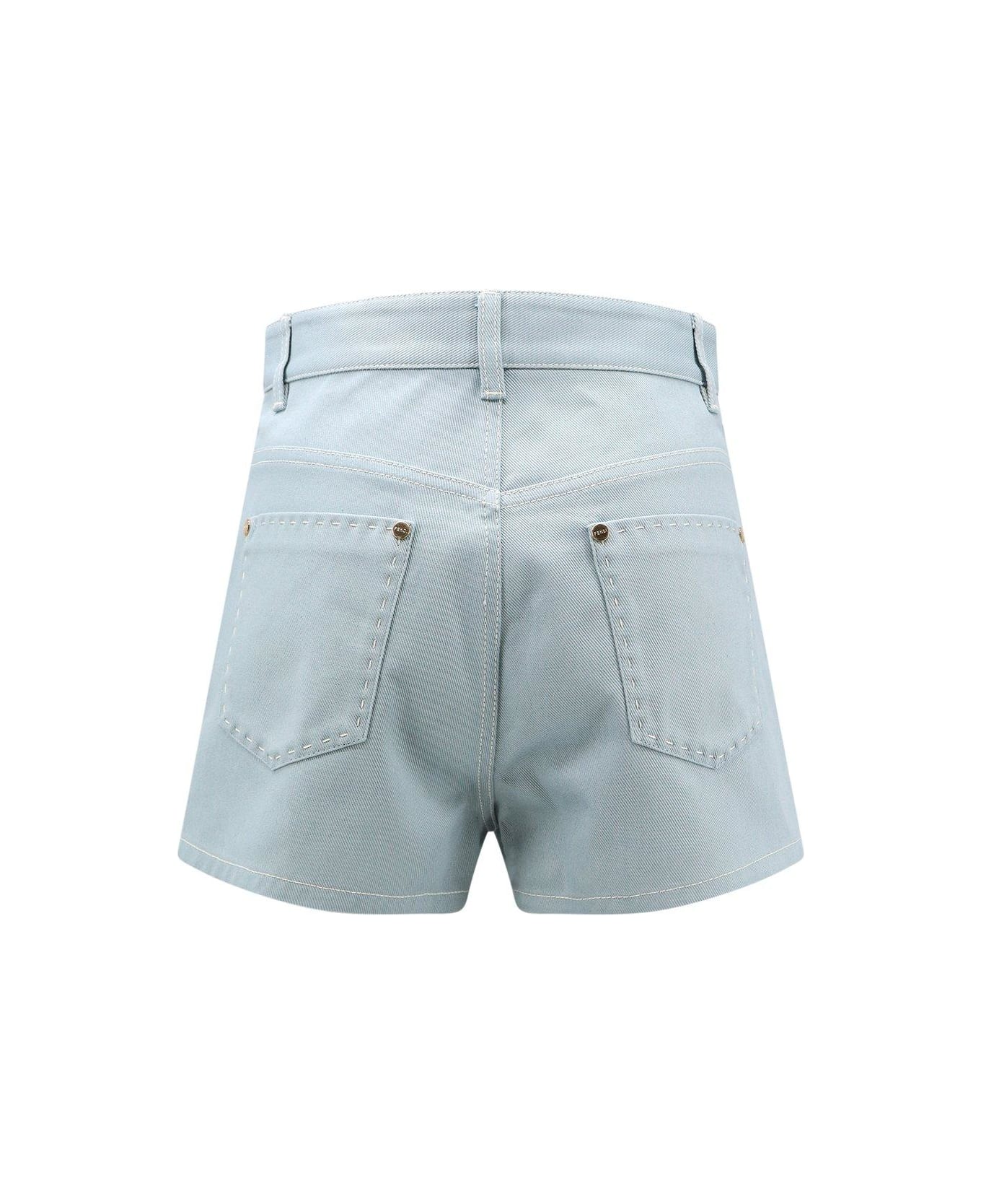 Fendi Ff Embroidered Denim Shorts - Blue ショートパンツ