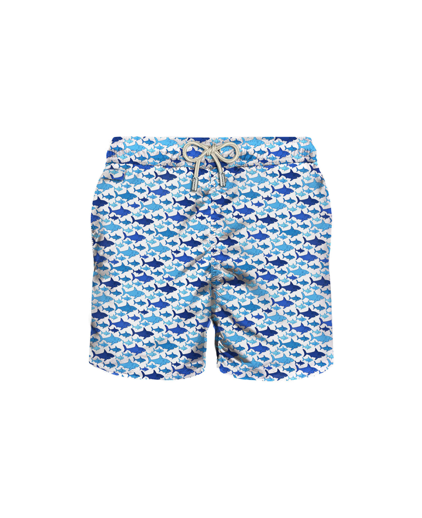 MC2 Saint Barth Man Light Fabric Swim Shorts With Shark Print - WHITE
