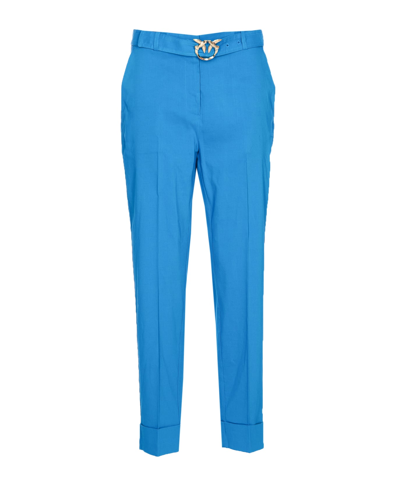 Pinko Trousers "plaza" In Stretch Linen - Azzurro