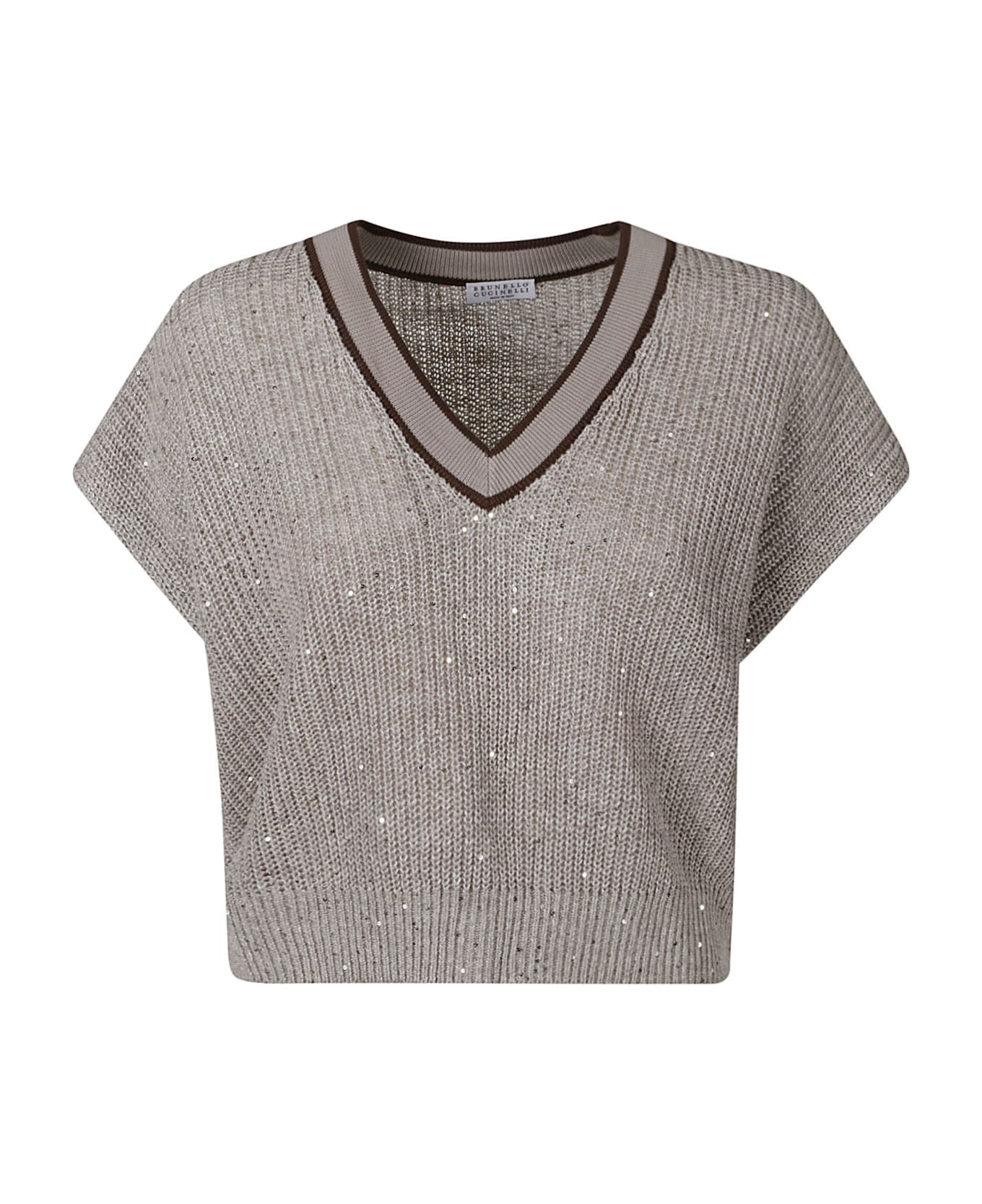Brunello Cucinelli V-neck Cropped Knit Sweater - beige freddo