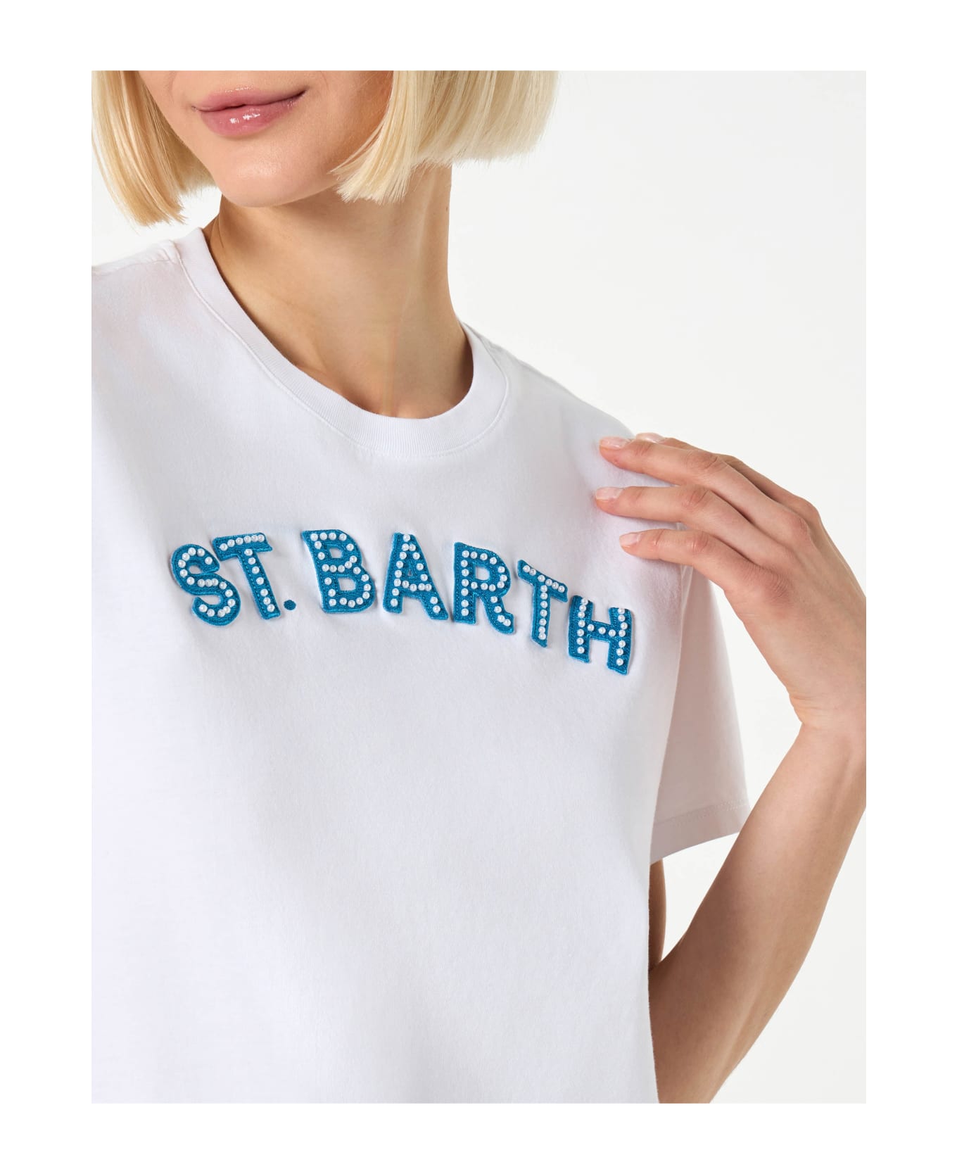 MC2 Saint Barth Woman Cotton T-shirt With St. Barth Patch - WHITE