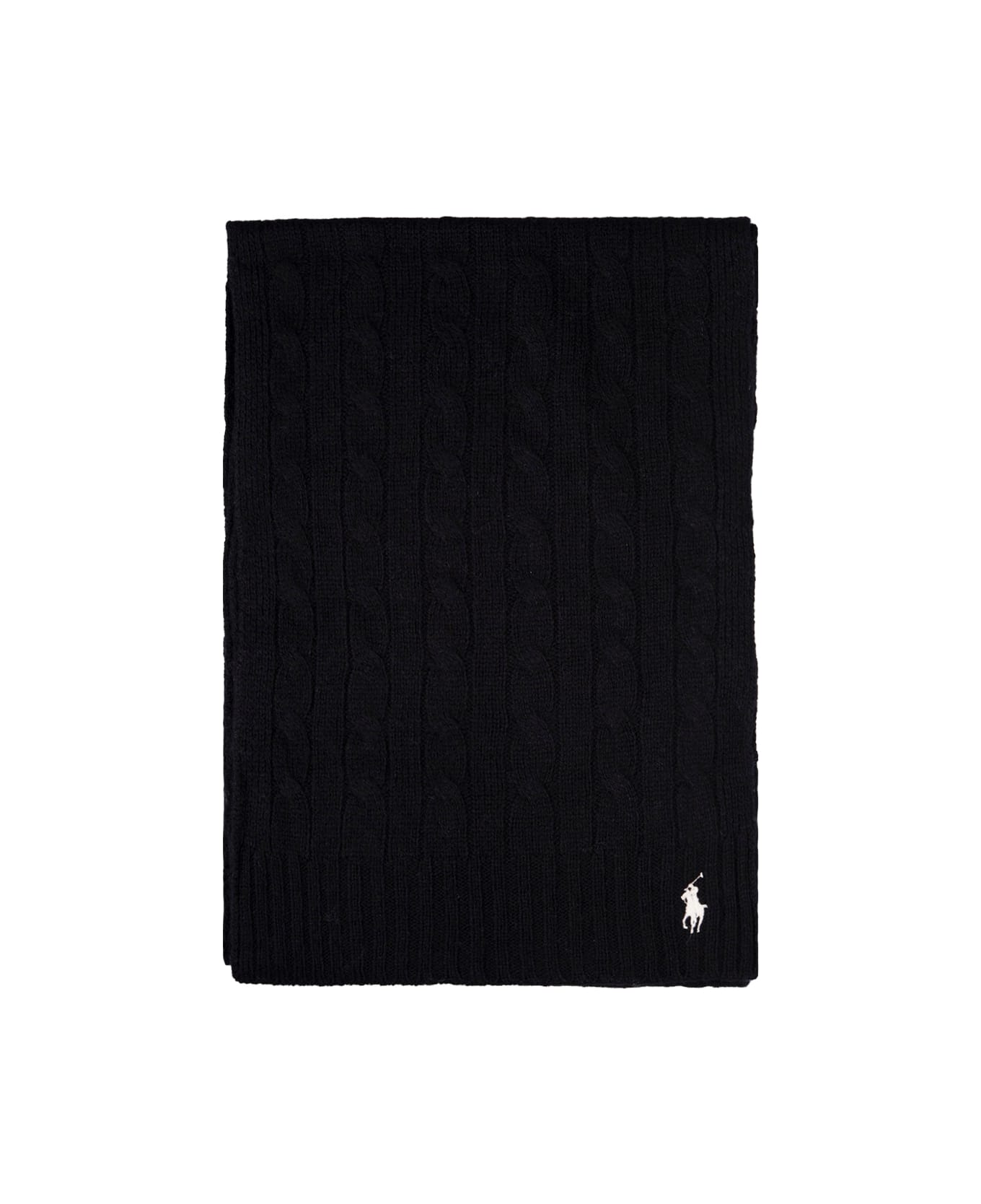 Ralph Lauren Black Cable-knit Wool-cashmere Scarf - Black