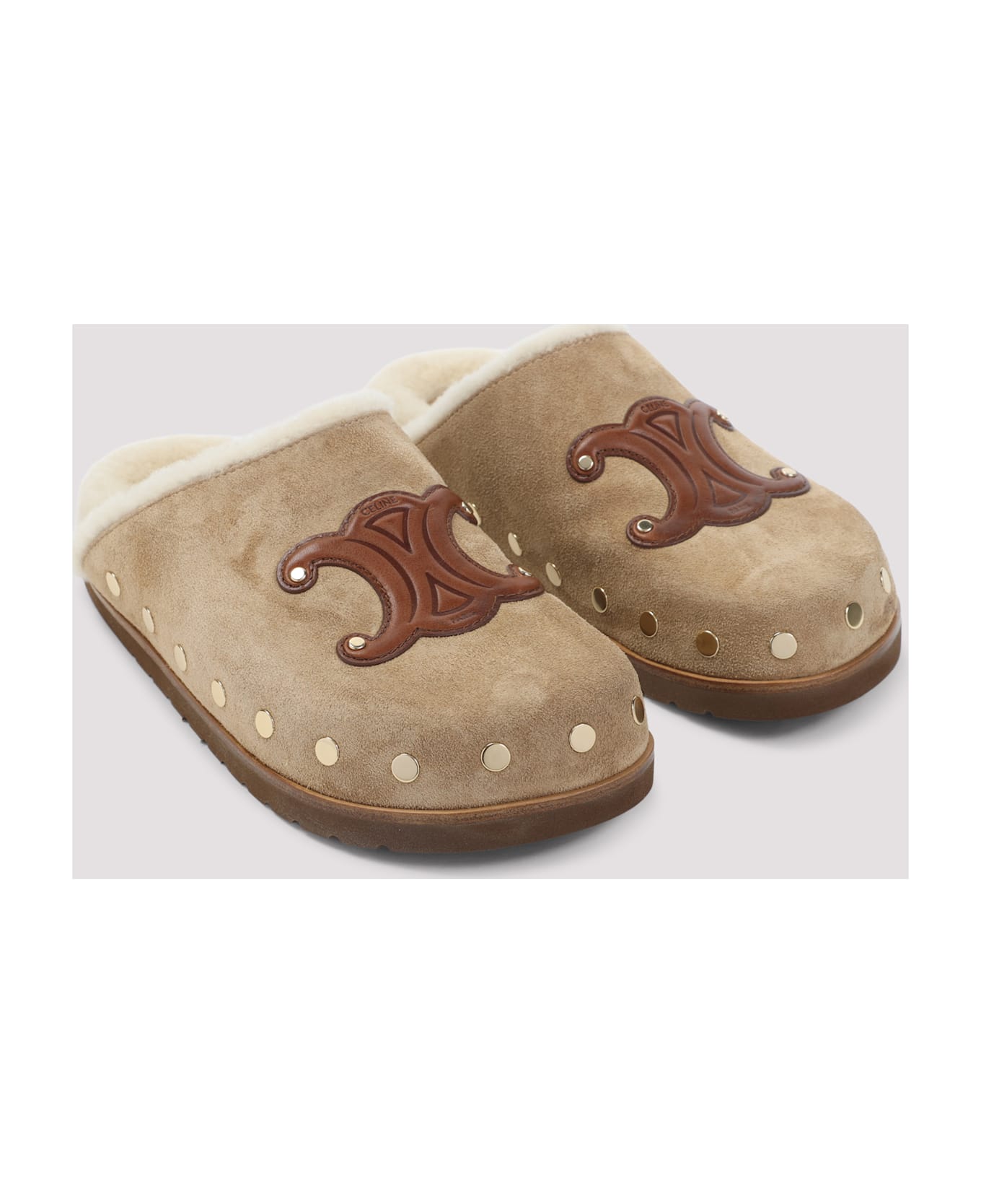 Celine Triomphe Wedge 15mm Mules - Pt Peanut