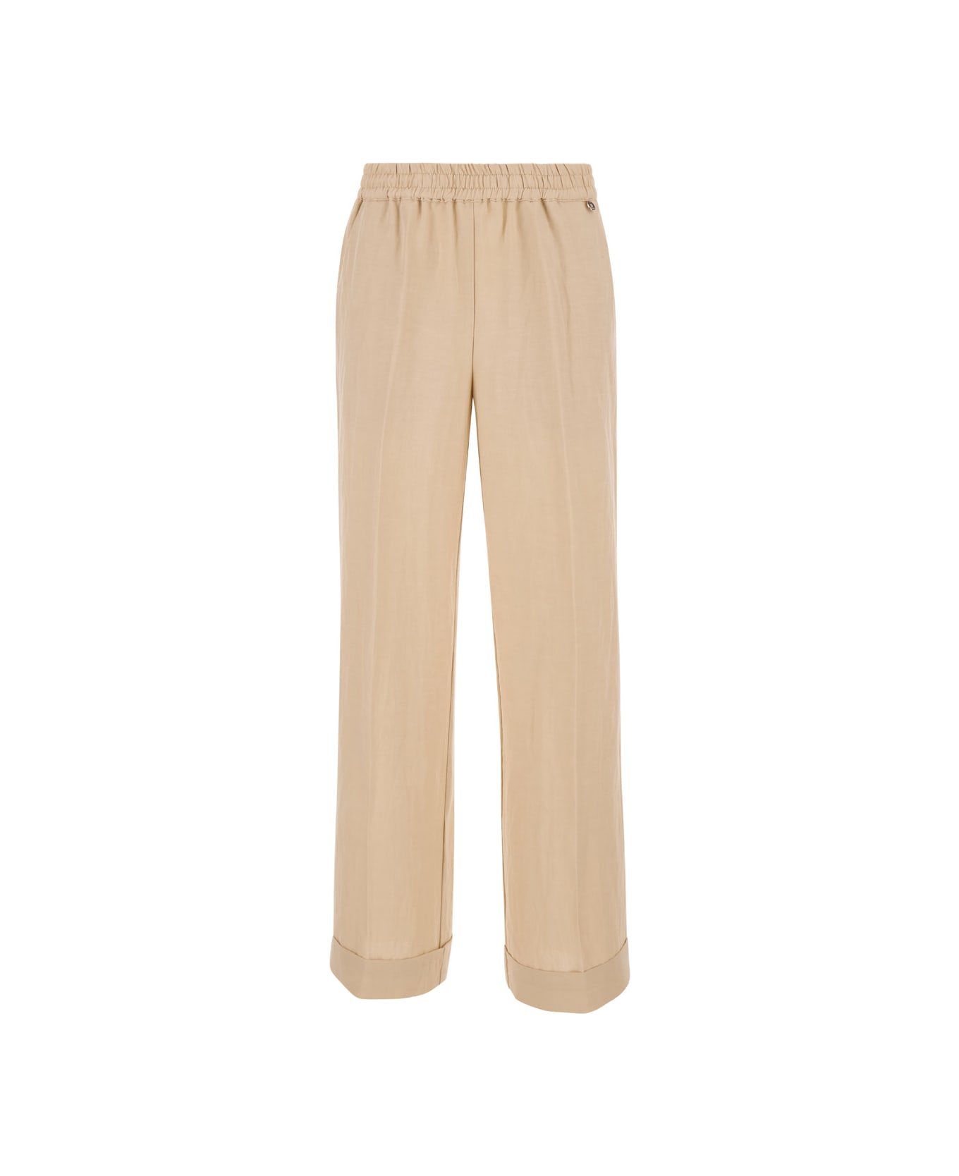 Liu-Jo Pink Trousers With Elastic Waistband In Linen Blend Woman - Beige ボトムス