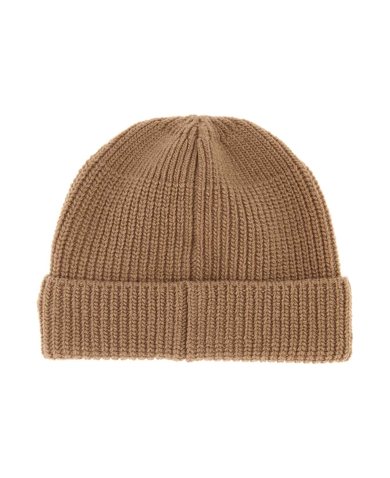 Prada Camel Wool Blend Beanie Hat - CAMMELLO
