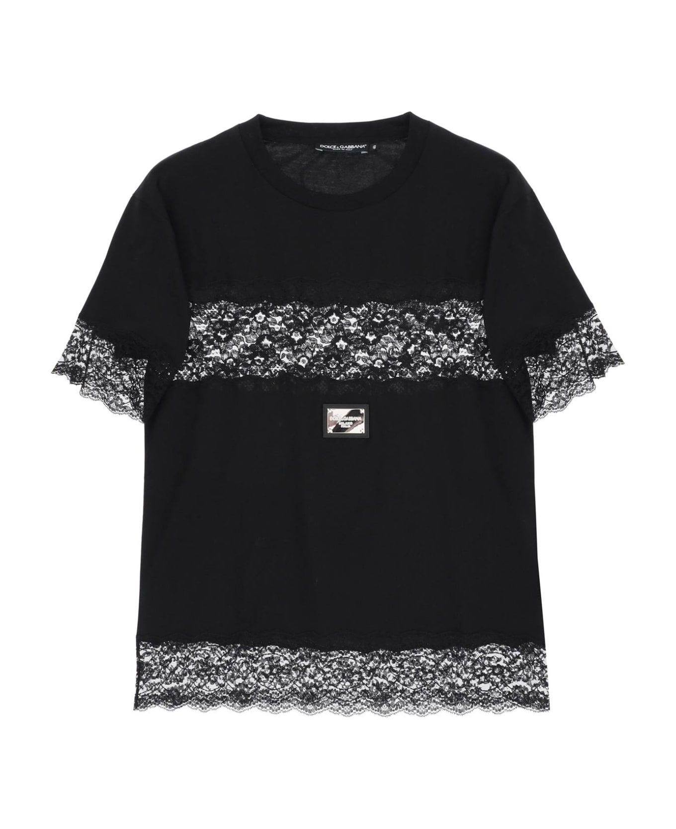 Dolce & Gabbana T-shirt With Lace Inserts - NERO (Black) Tシャツ