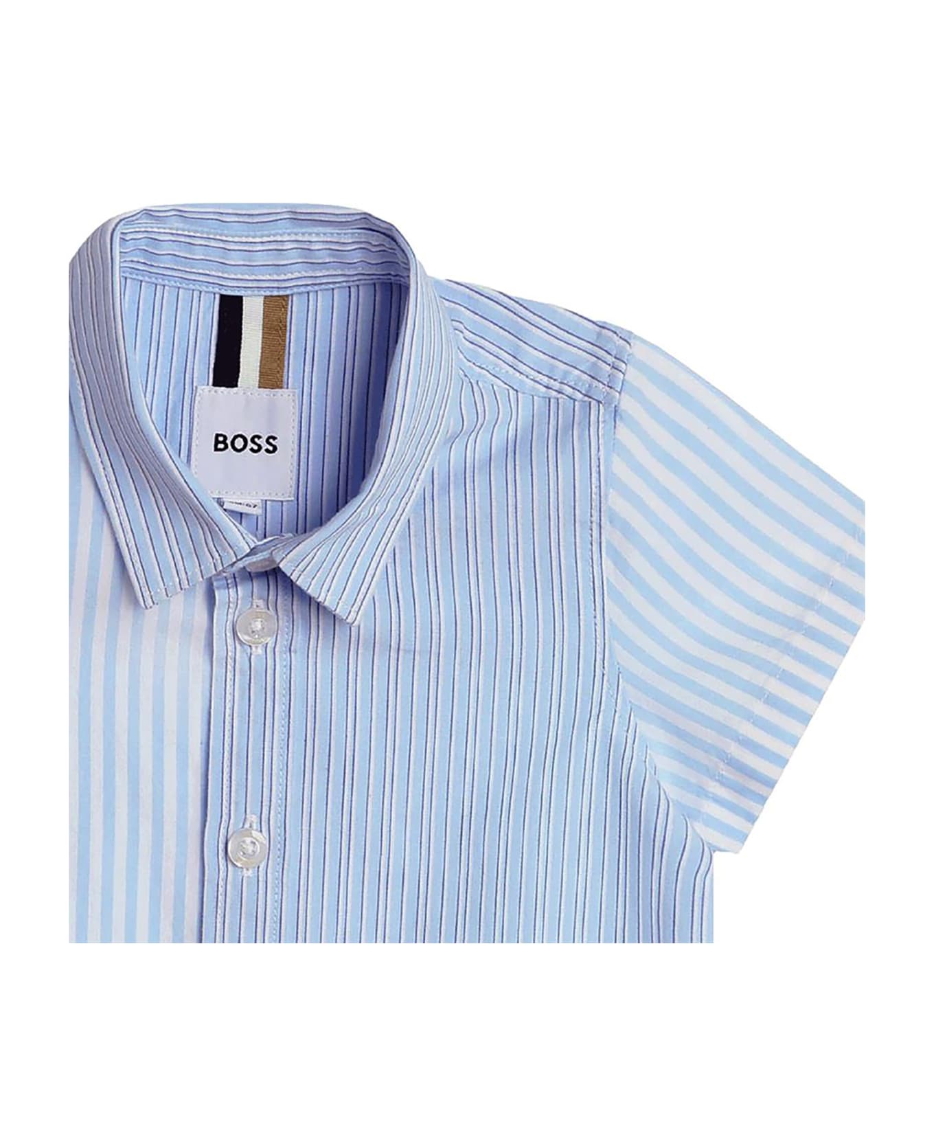 Hugo Boss Light Blue Shirt For Baby Boy With Stripes - Light Blue