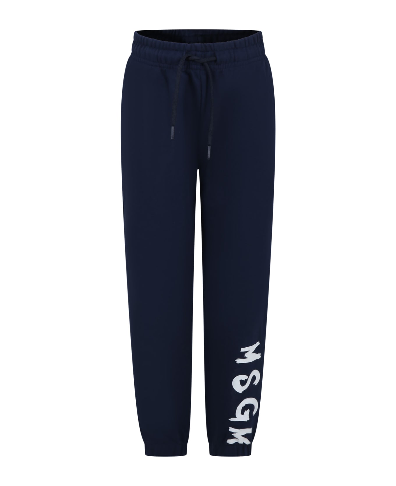 MSGM Blue Trousers For Boy With Logo - Blue ボトムス