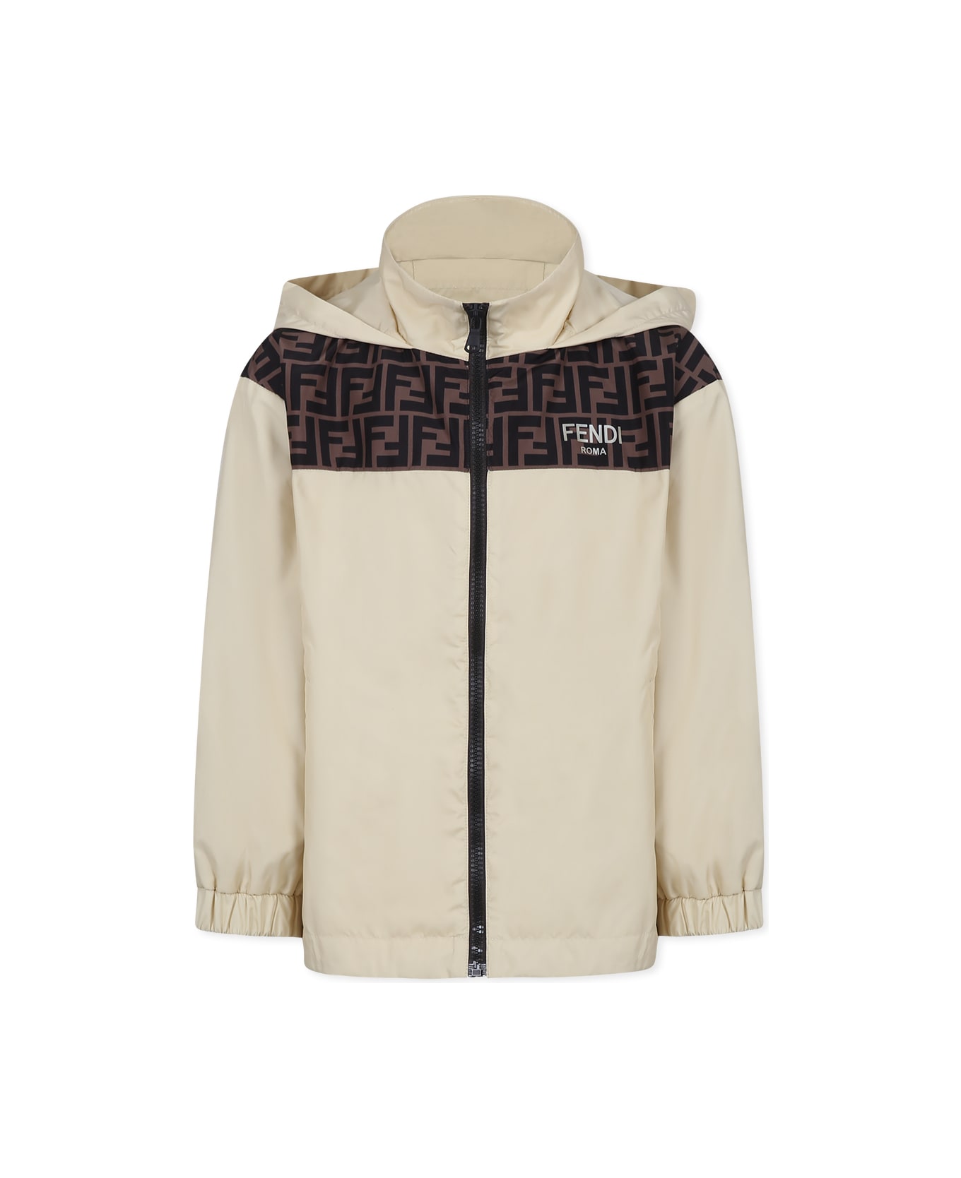 Fendi Beige Windbreaker Jacket For Kids With Ff - Beige
