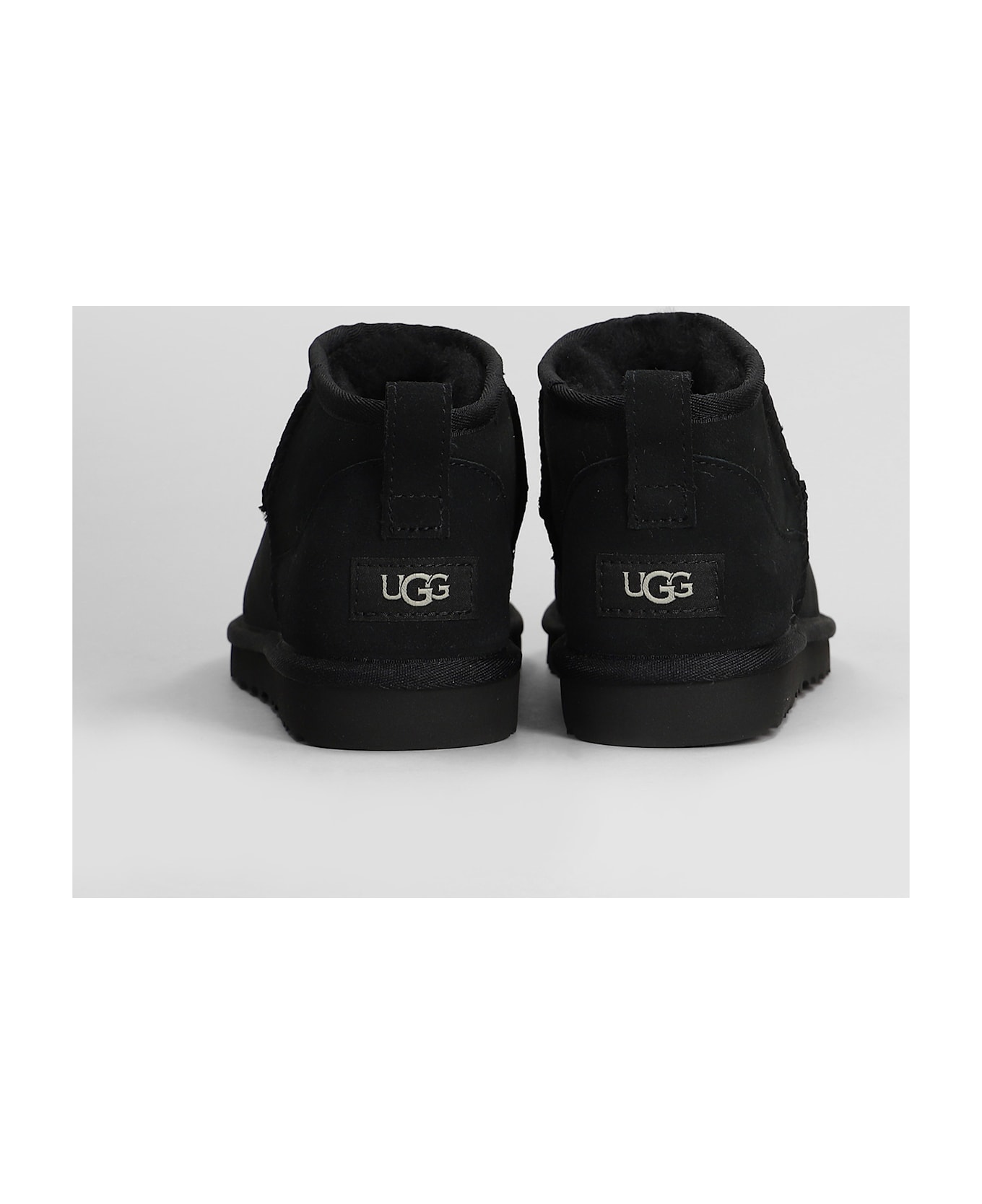 UGG Classic Ultra Mini Low Heels Ankle Boots In Black Suede - black