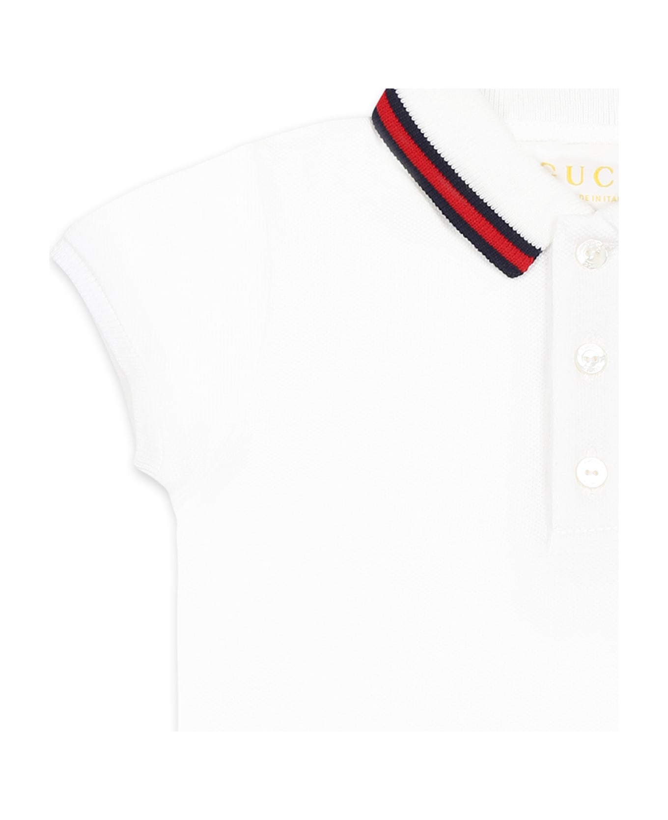 Gucci White Polo Shirt For Baby Boy With Web Detail - White