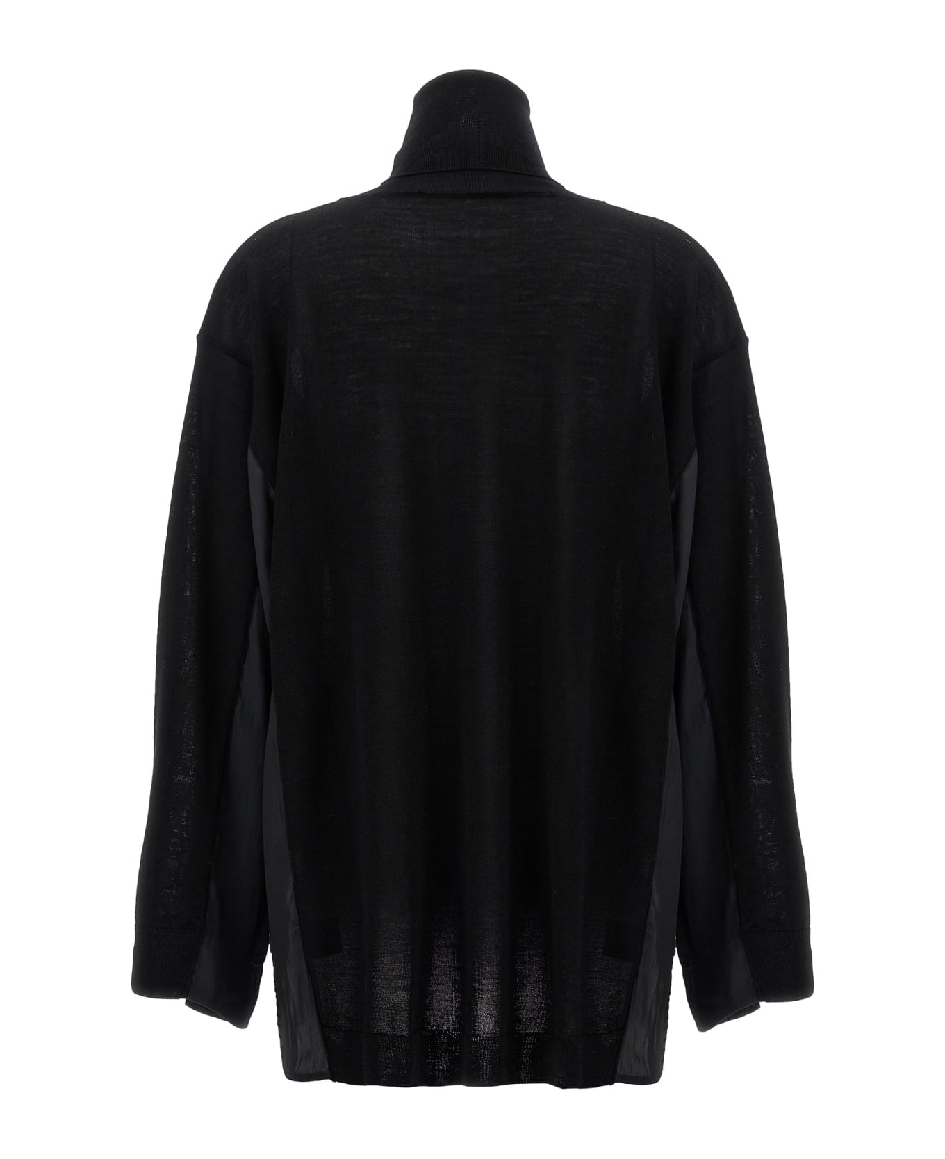 (nude) Satin Trim Sweater - BLACK
