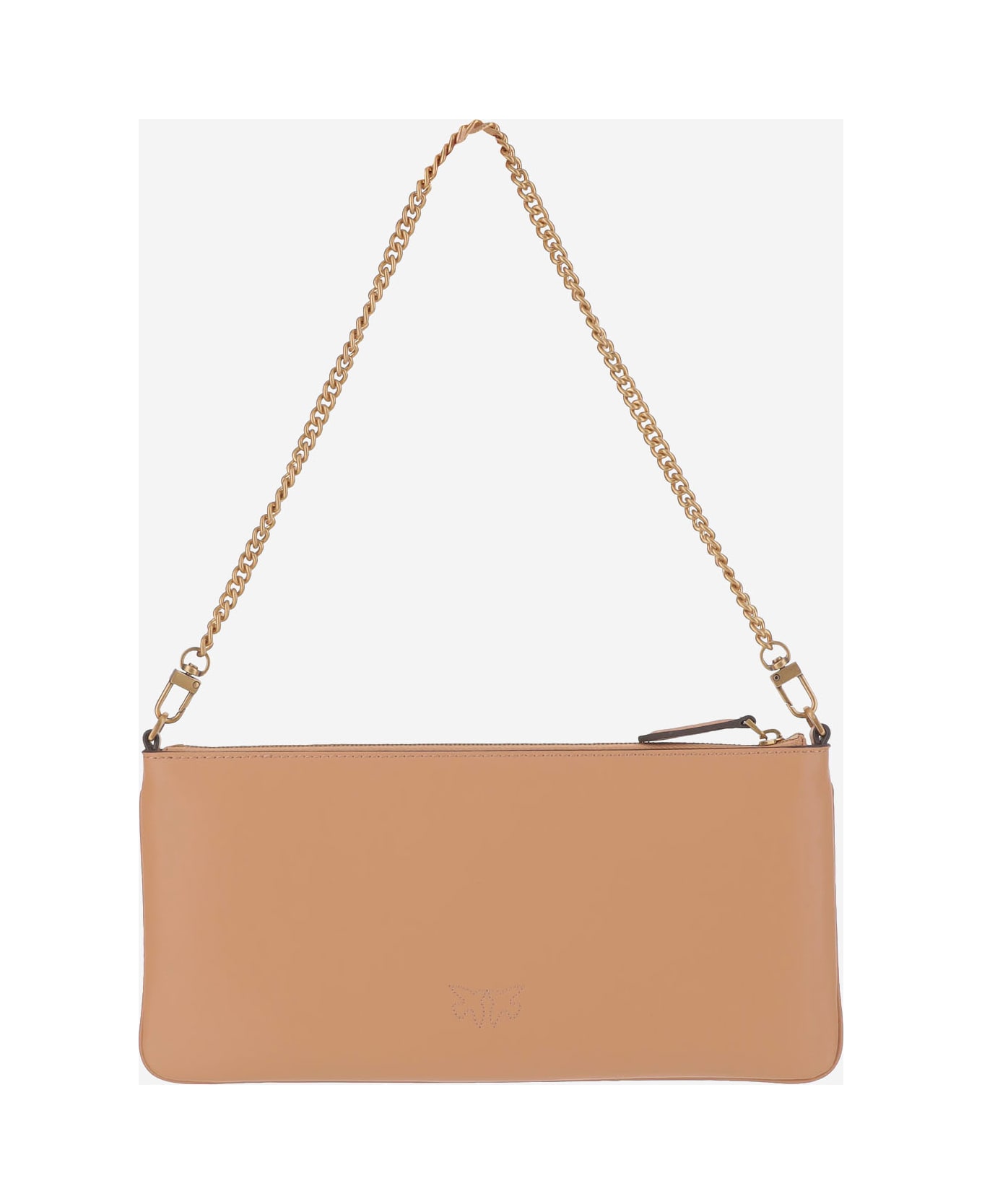 Pinko Leather Clutch Bag With Logo - Beige