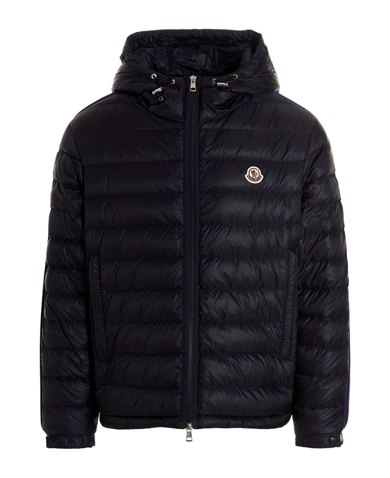Moncler Down Jacket With Hood And Logo - BLUE
