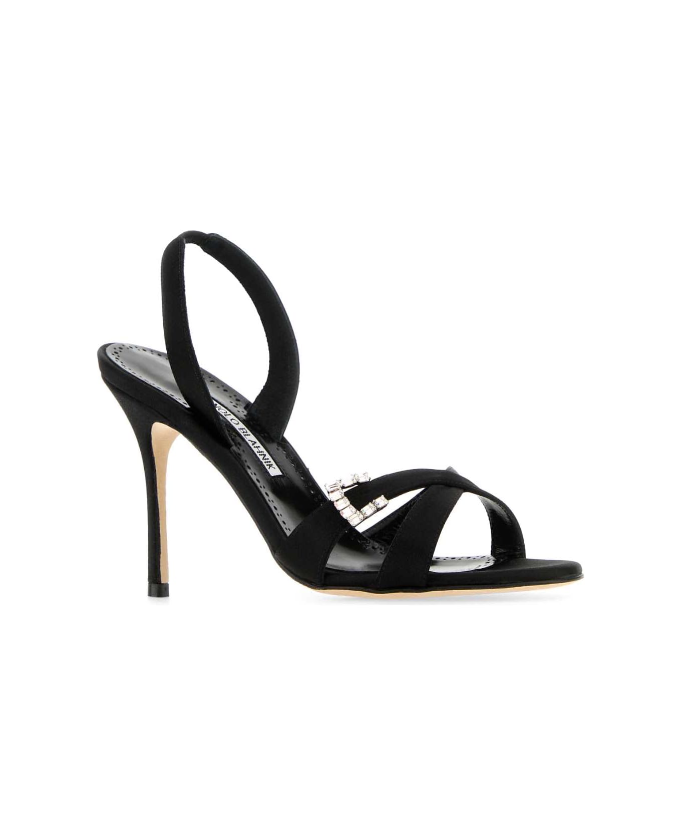 Manolo Blahnik Black Satin Ramisli Sandals - BLCK