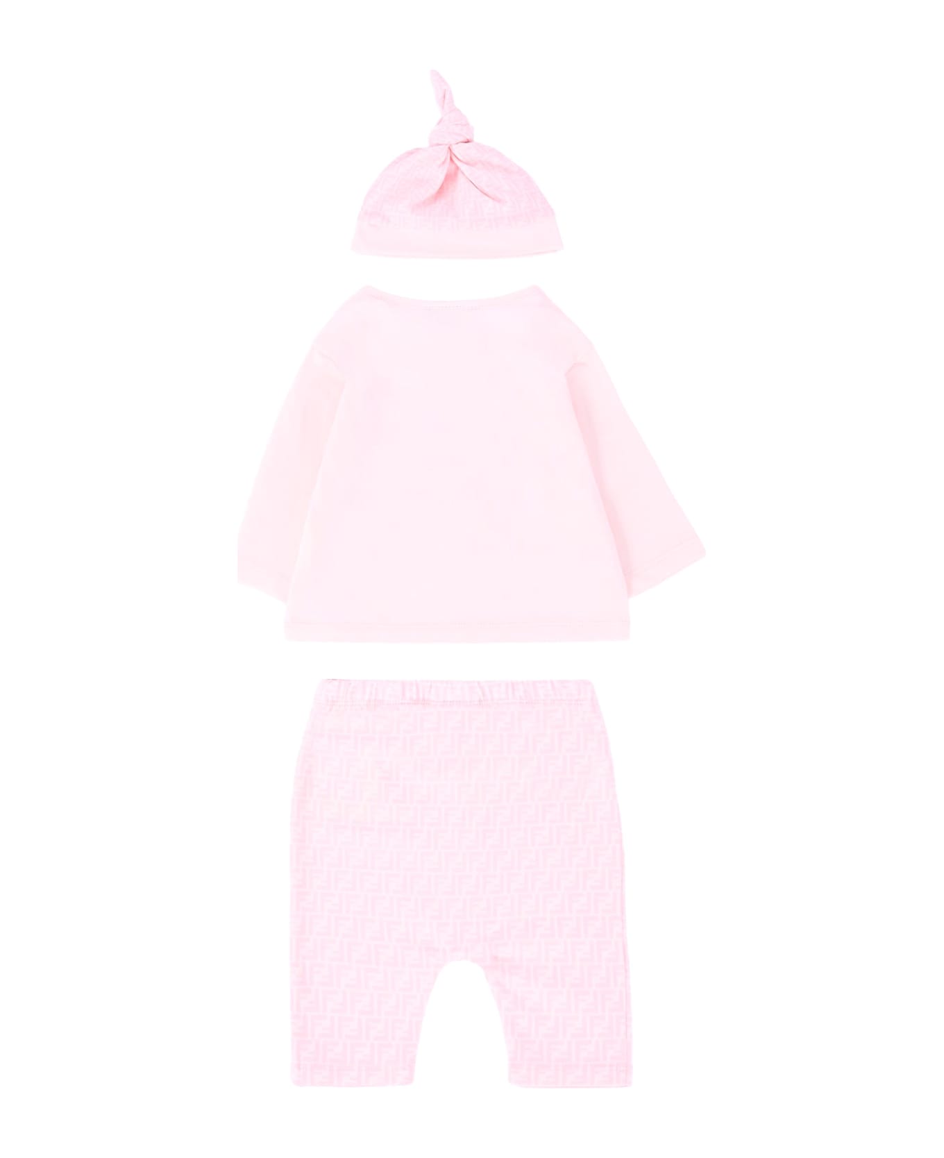 Fendi Pink Birth Set For Baby Girl With Teddy Bear - Pink