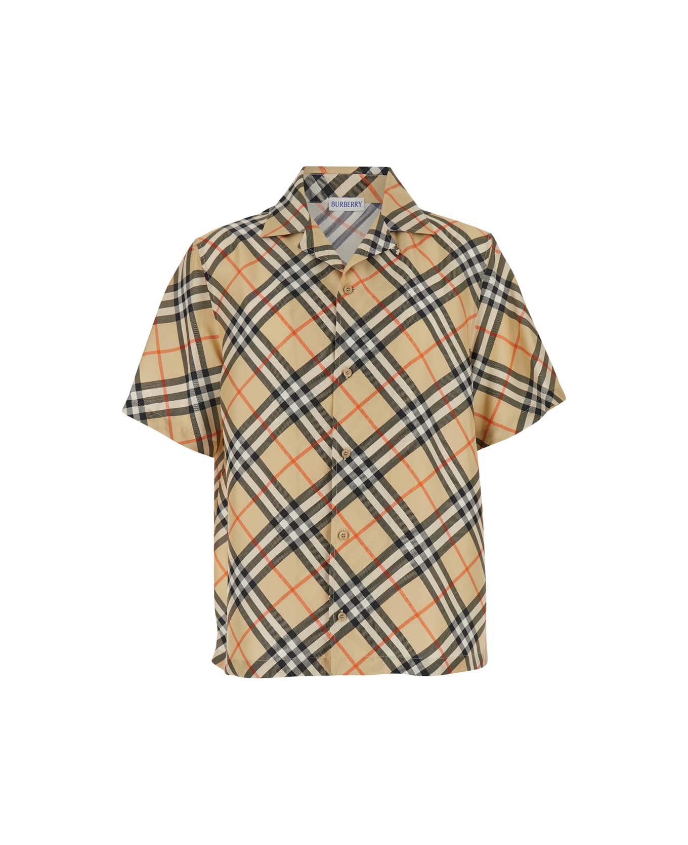 Burberry Beige Bowling Shirt With Check Motiv In Silk Man - Beige