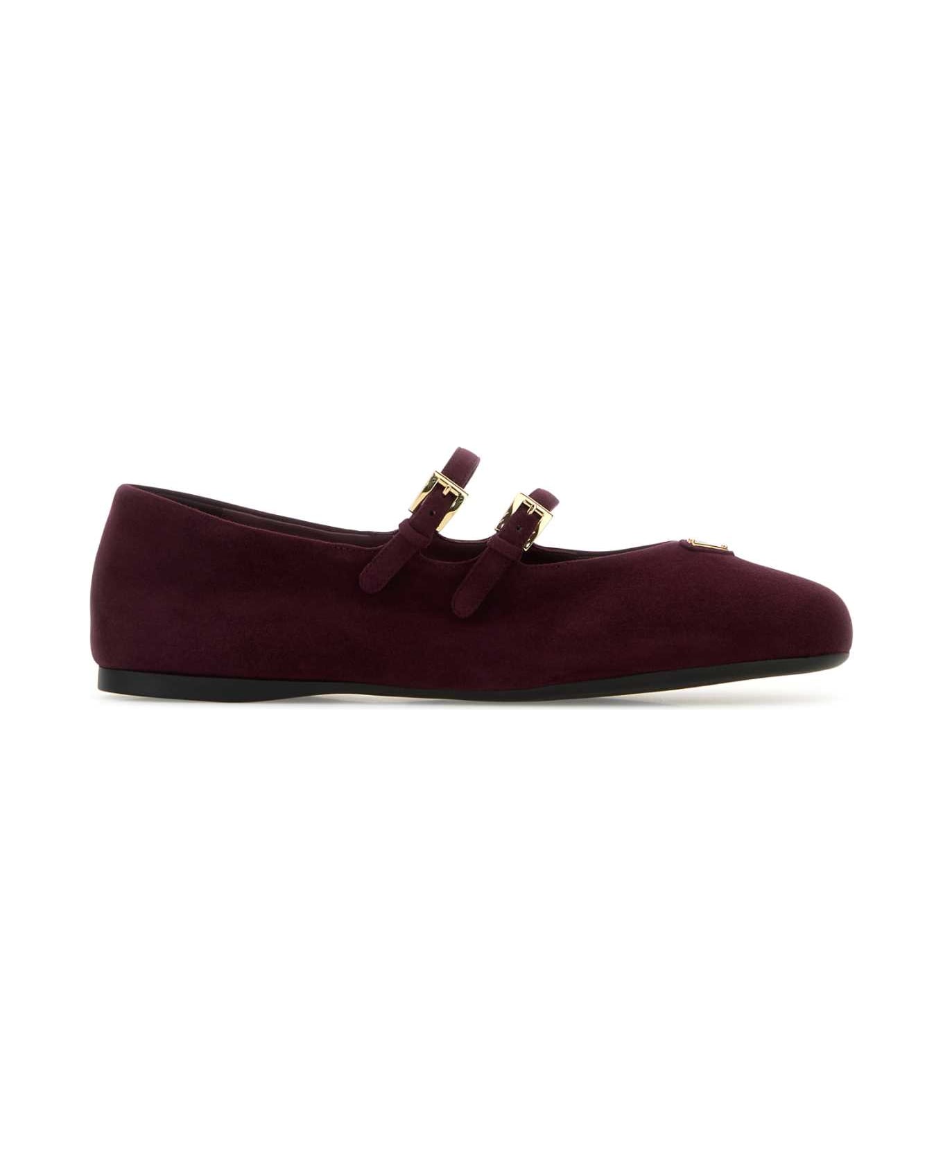 Prada Plum Suede Ballerinas - BORDEAUX