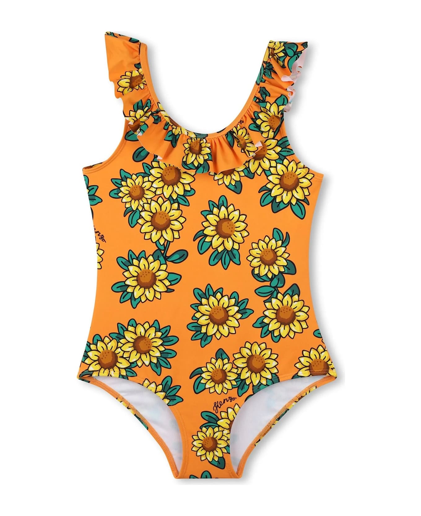 Kenzo Kids Orange Swimsuit For Girl With Sunflower - Orange
