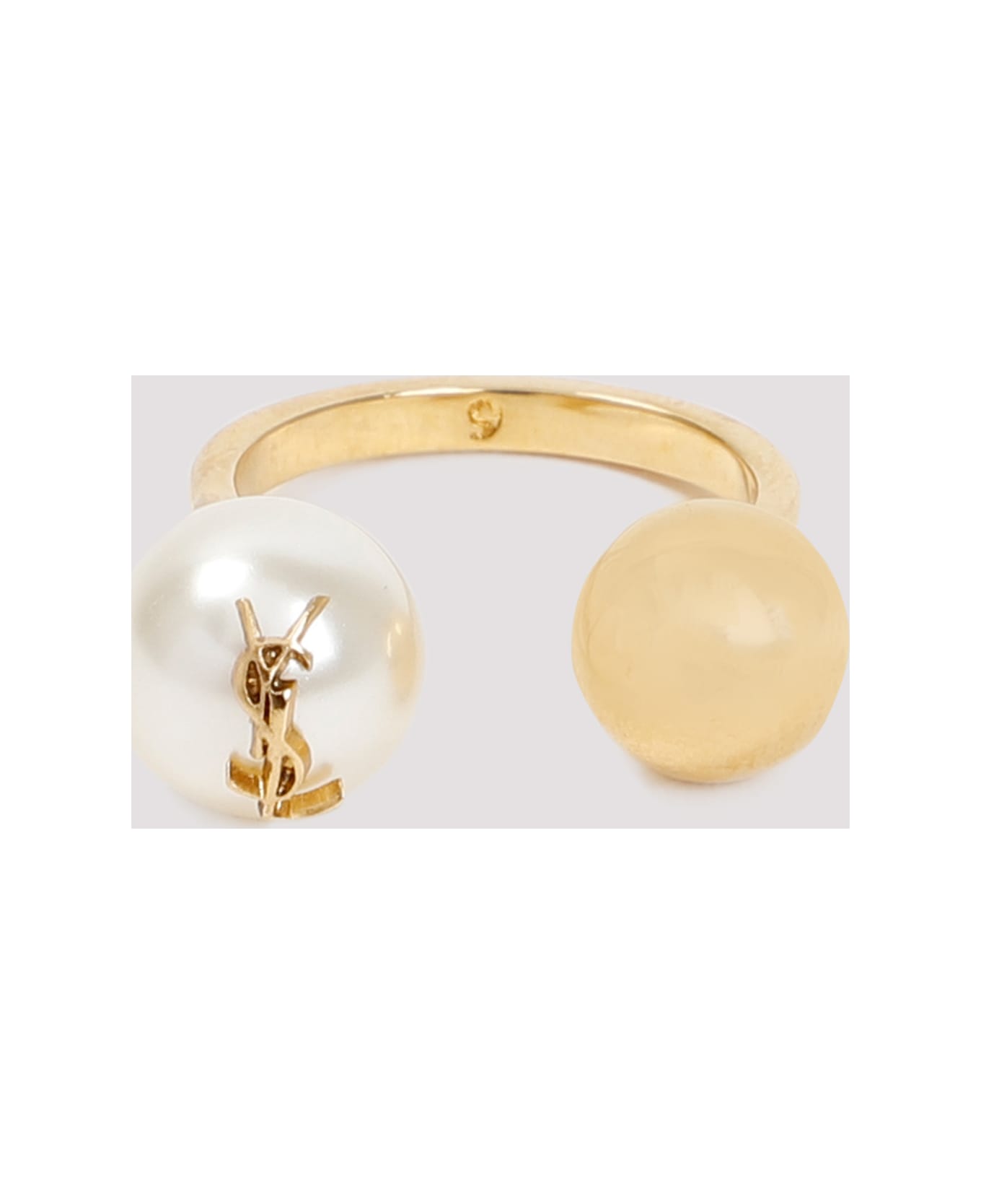 Saint Laurent Logo Plaque Ring - Creme