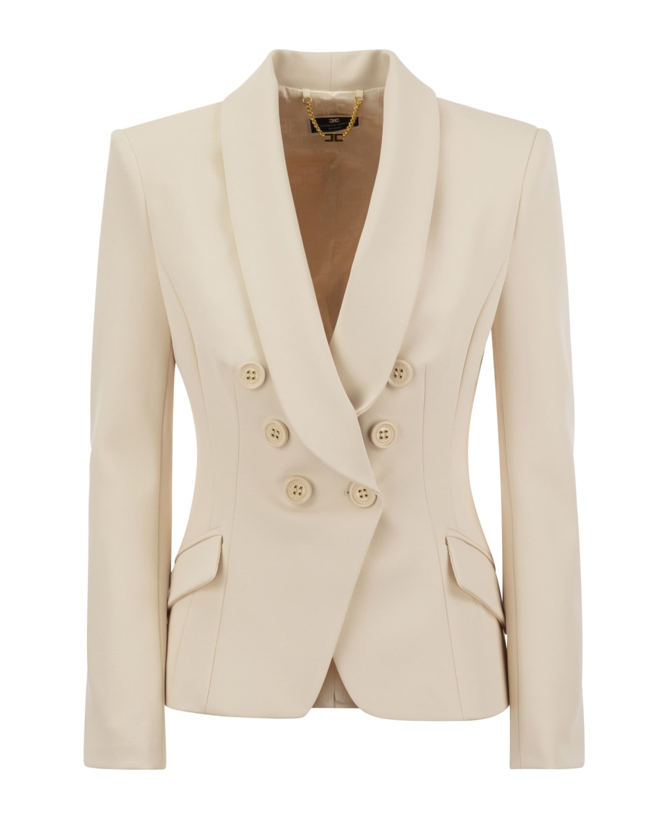 Elisabetta Franchi Double-breasted Crepe Jacket With Shawl Lapels - Butter