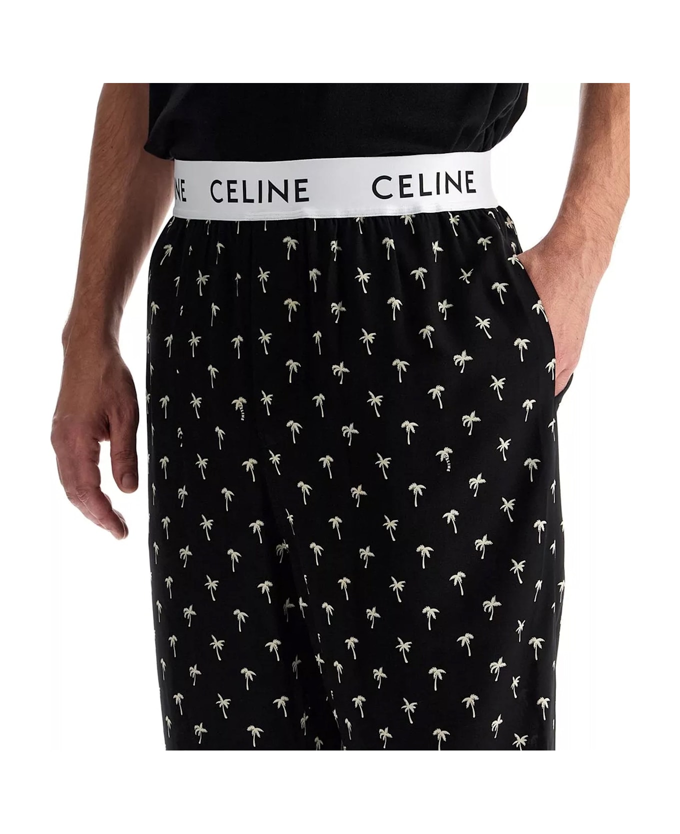 Celine Mini Palm Tree Pajama Pants - Black