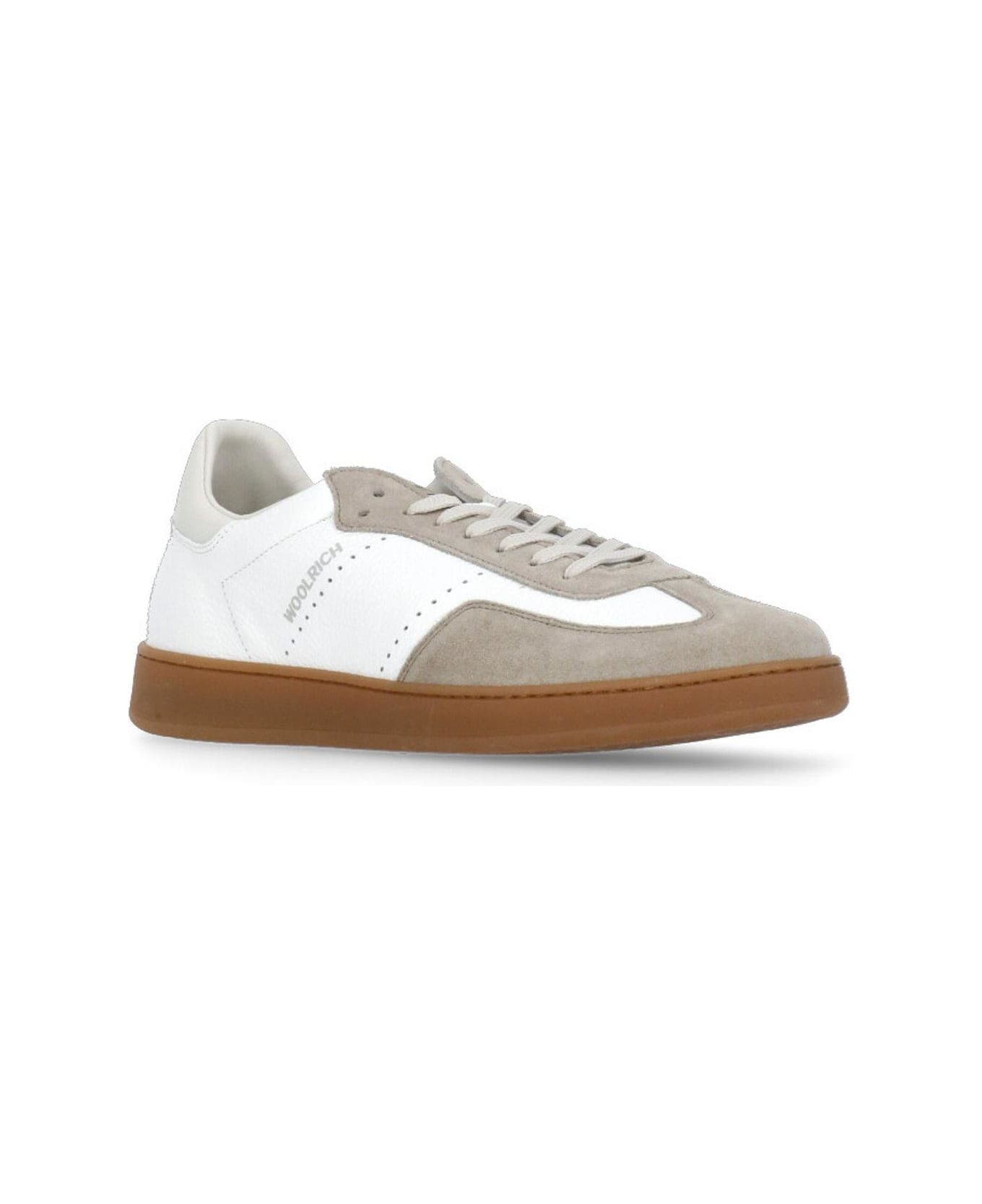 Woolrich Logo Printed Lace-up Sneakers - Beige Bianco