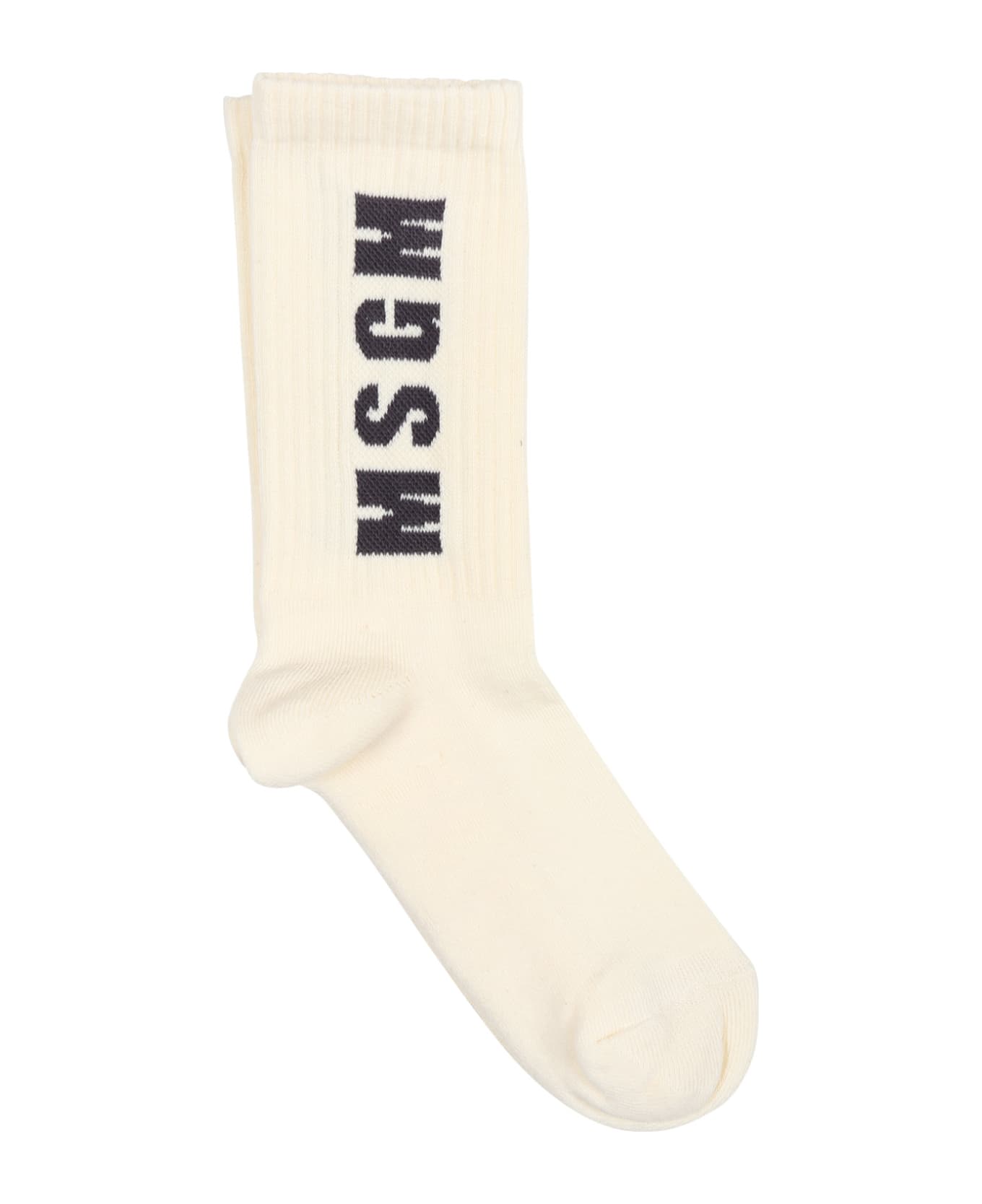 MSGM Ivory Socks For Kids With Logo - Ivory