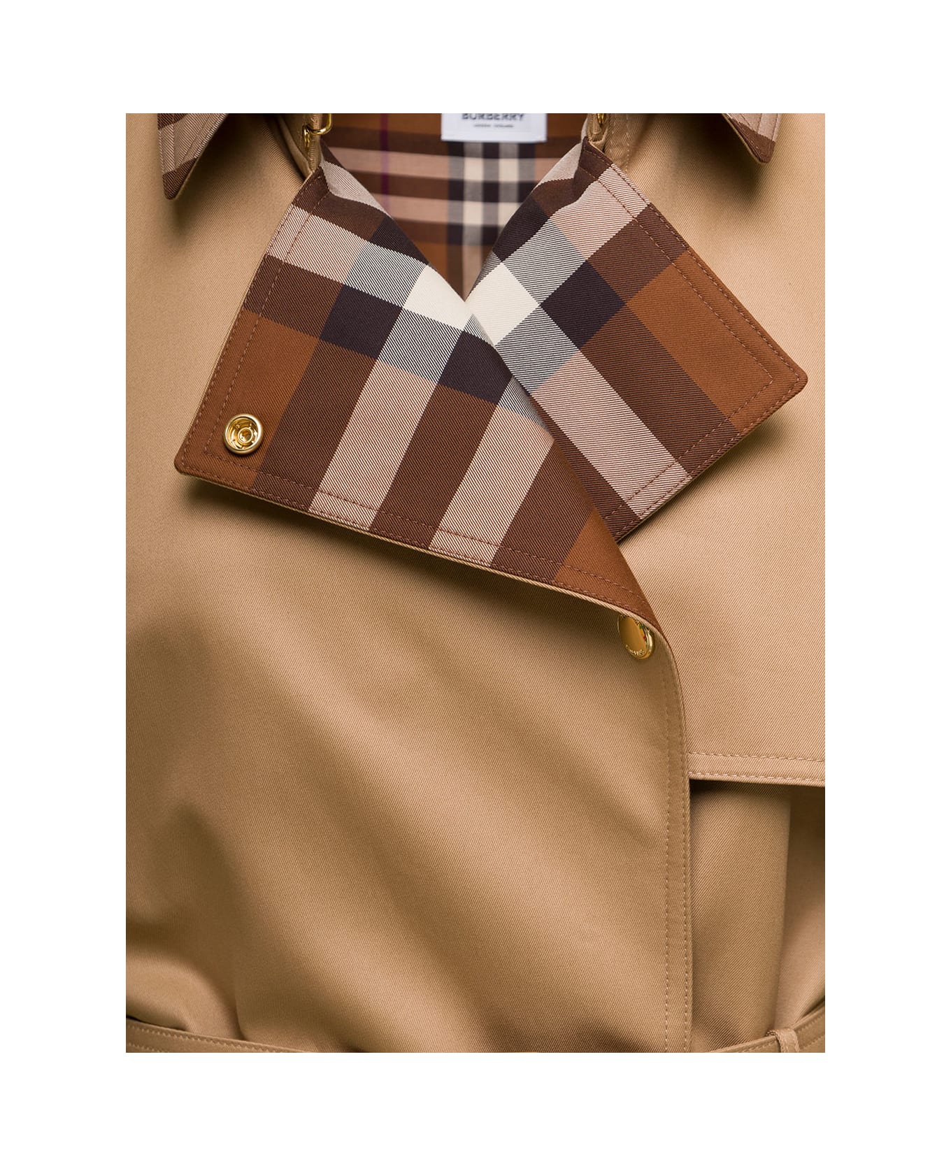Burberry Camel Brown Trench Coat With Exaggerated Check Motif In Bespoke Cotton Gabardine Burberry - Brown