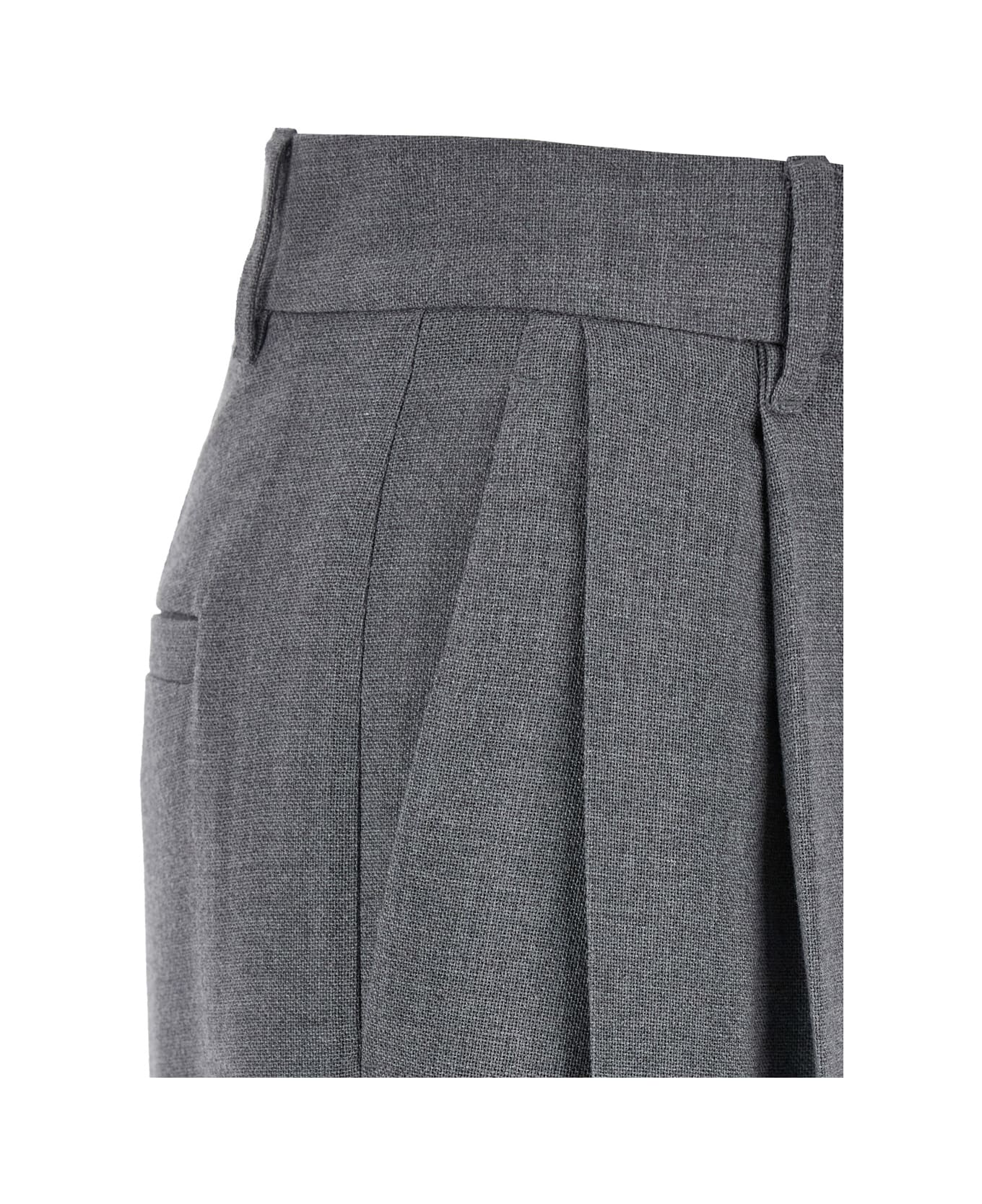 Brunello Cucinelli Grey Pants With Belt Loops In Wool Woman - Grey