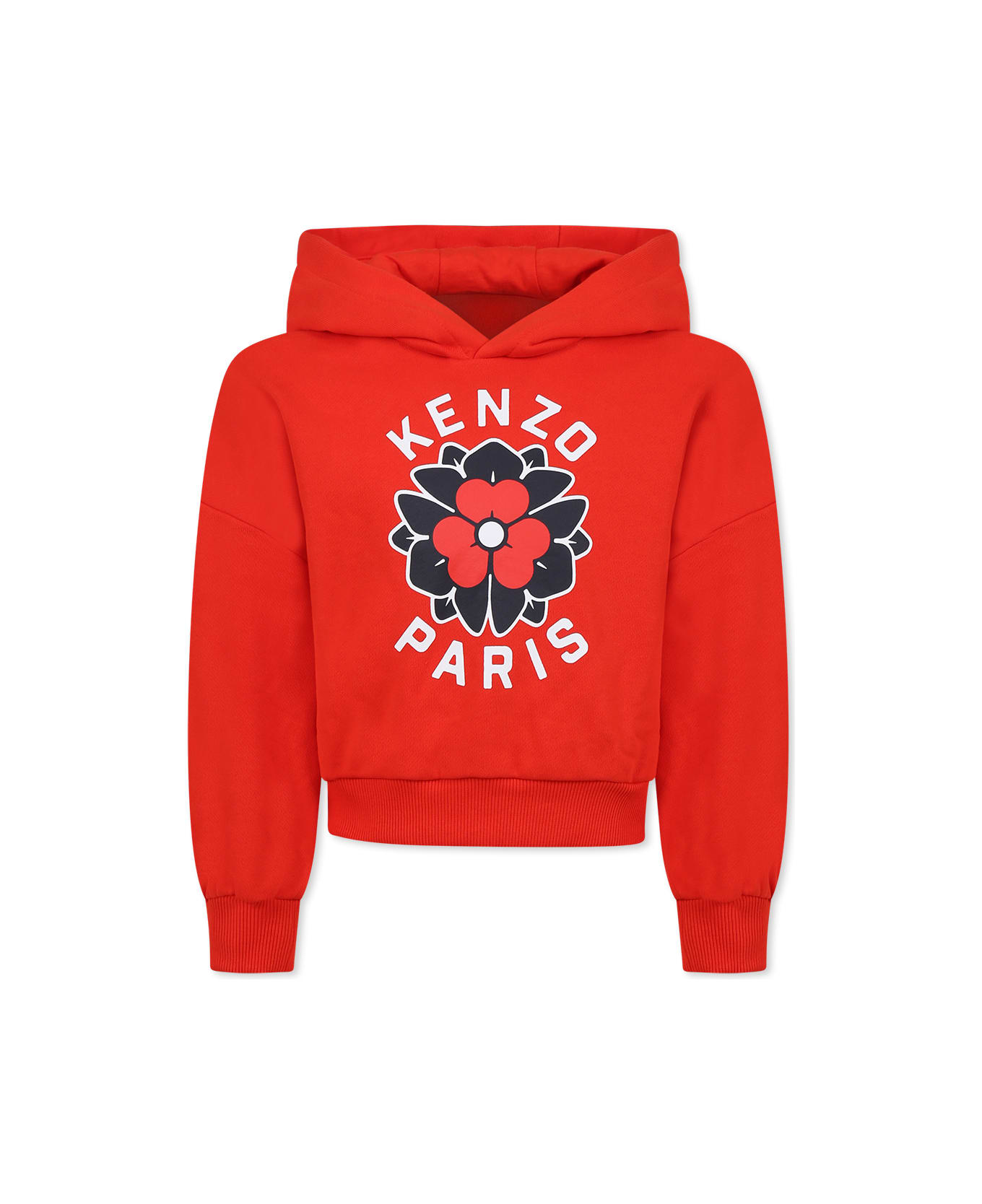 Kenzo Kids Red Sweatshirt For Girl With Boke Flower And White Logo - Red