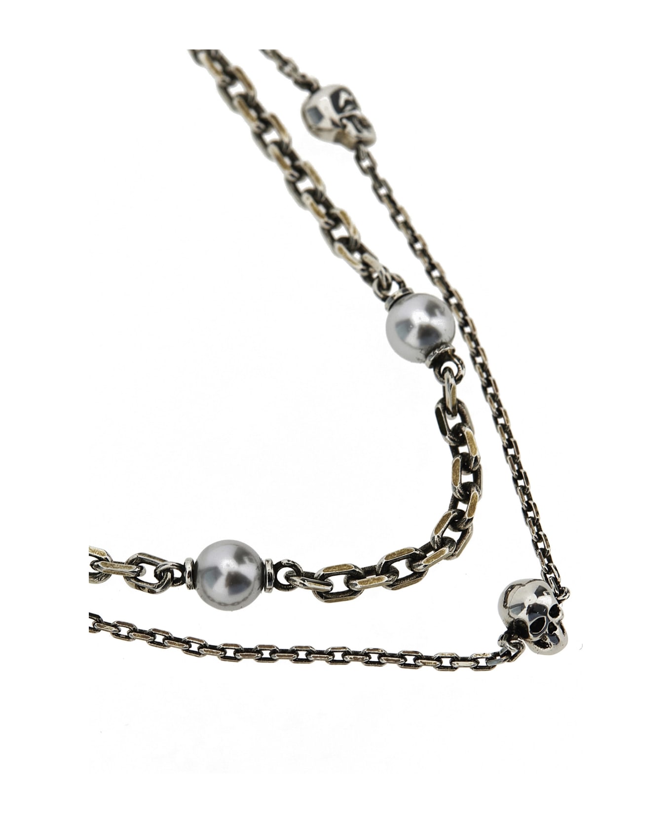 Alexander McQueen Pearly Skull Necklace - Silver