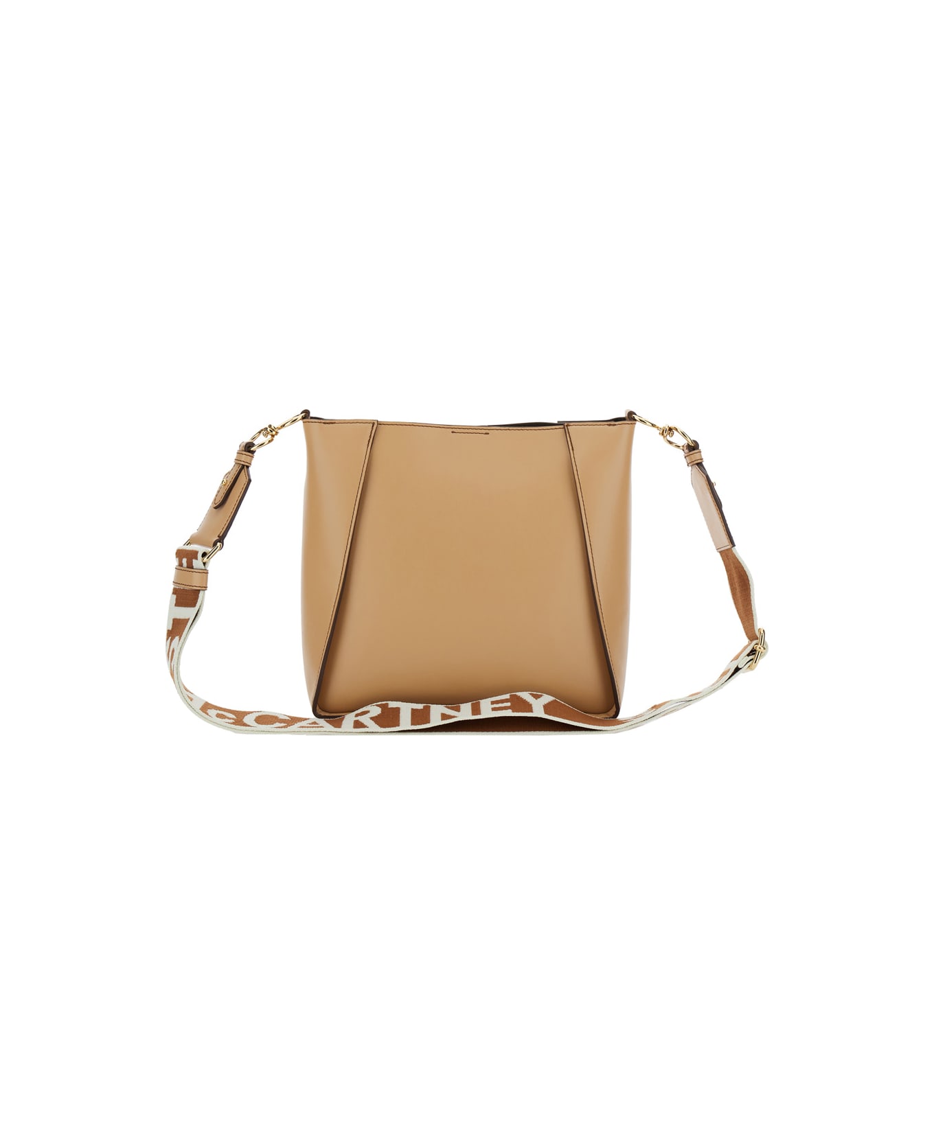 Stella McCartney Beige Crossbody Bag With Maxi Logo Lettering On The Front And Shoulder Strap With Logo Lettering In Ecoleather Woman - Fawn