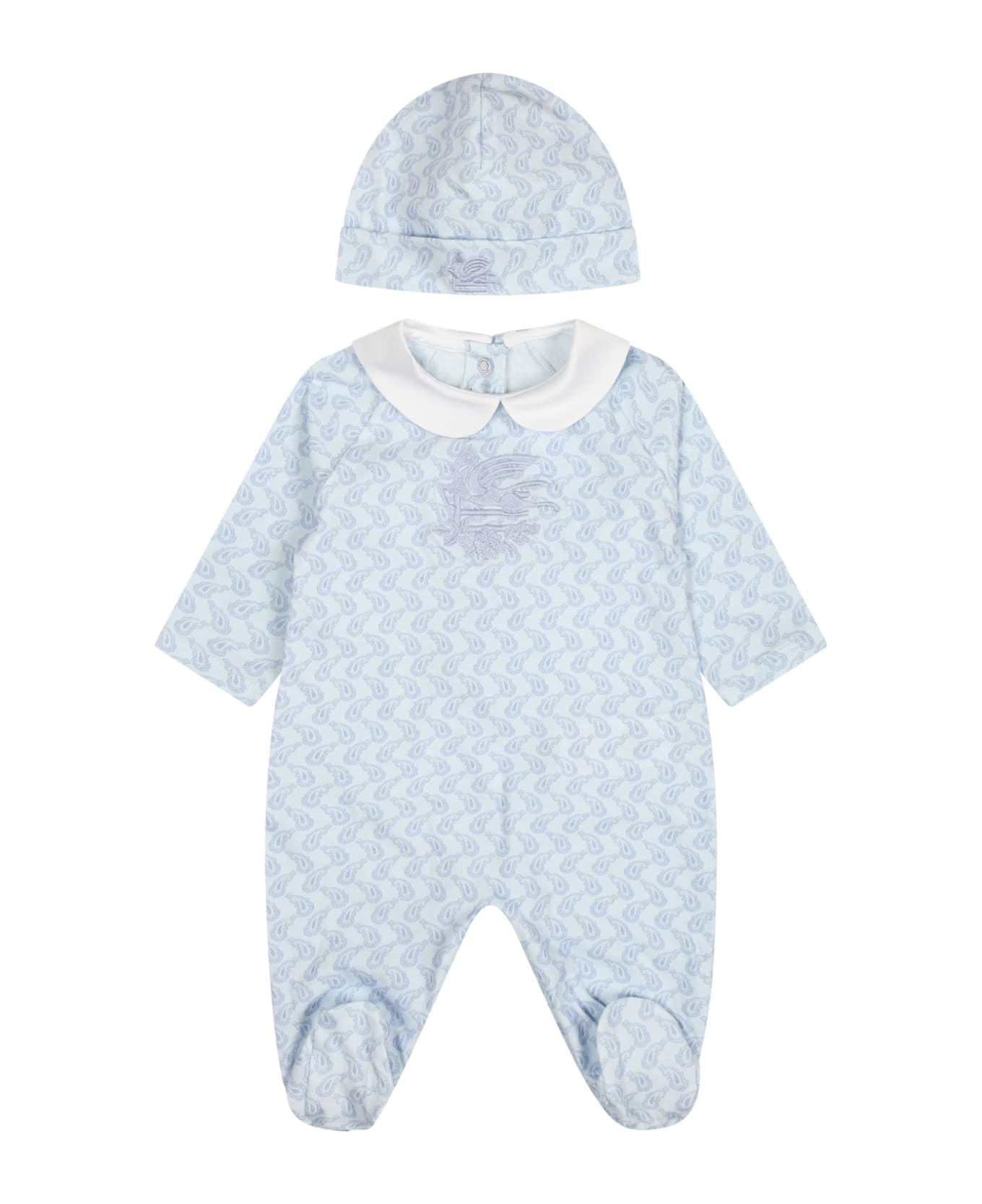 Etro Light Blue Set For Baby Boy With Logo - Light Blue