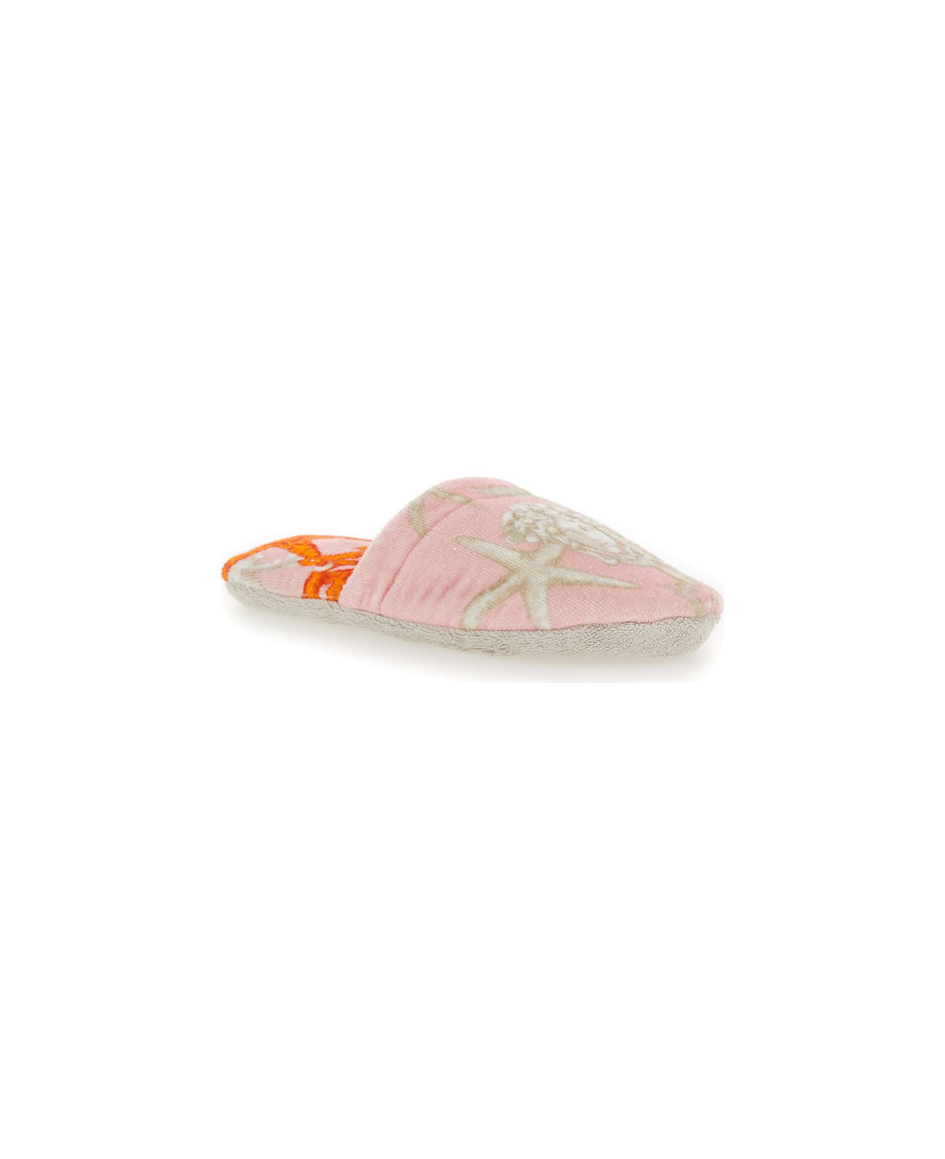 Versace Pink Slip-on Bath Slippers With Barocco Sea Print In Cotton Pink - Pink