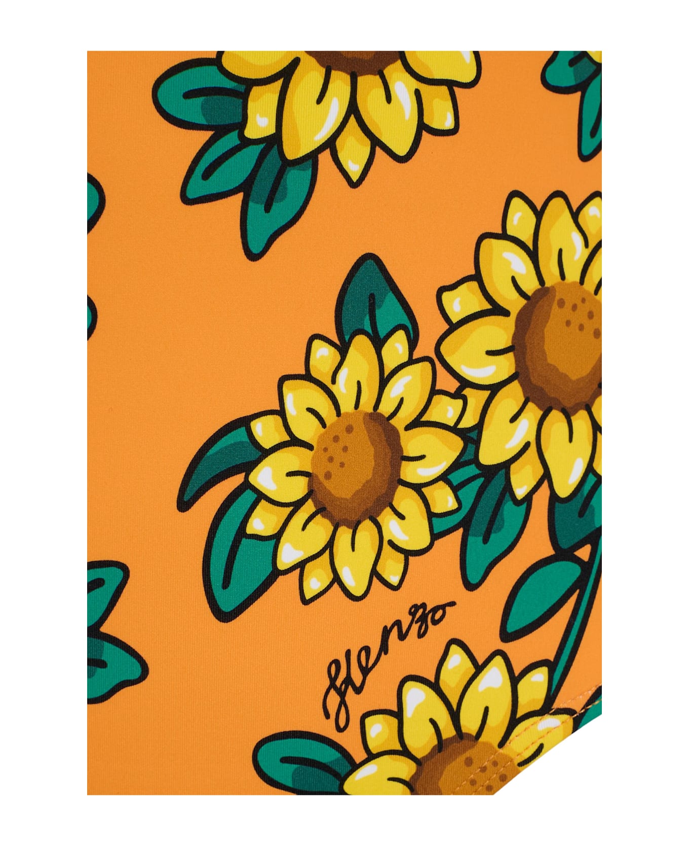 Kenzo Kids Orange Swimsuit For Girl With Sunflower - Orange