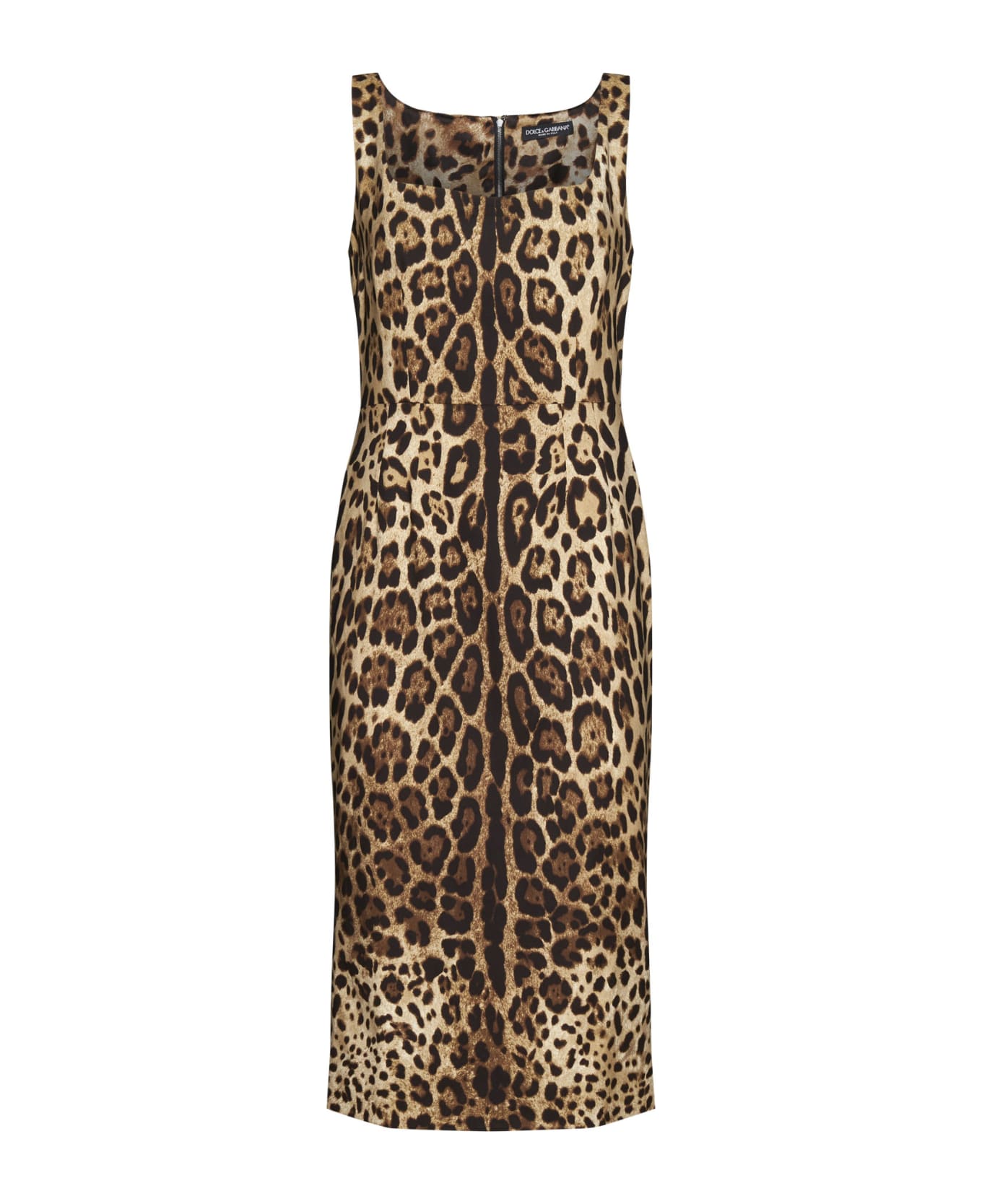 Dolce & Gabbana Animal Print Back Zip Sleeveless Dress - Brown
