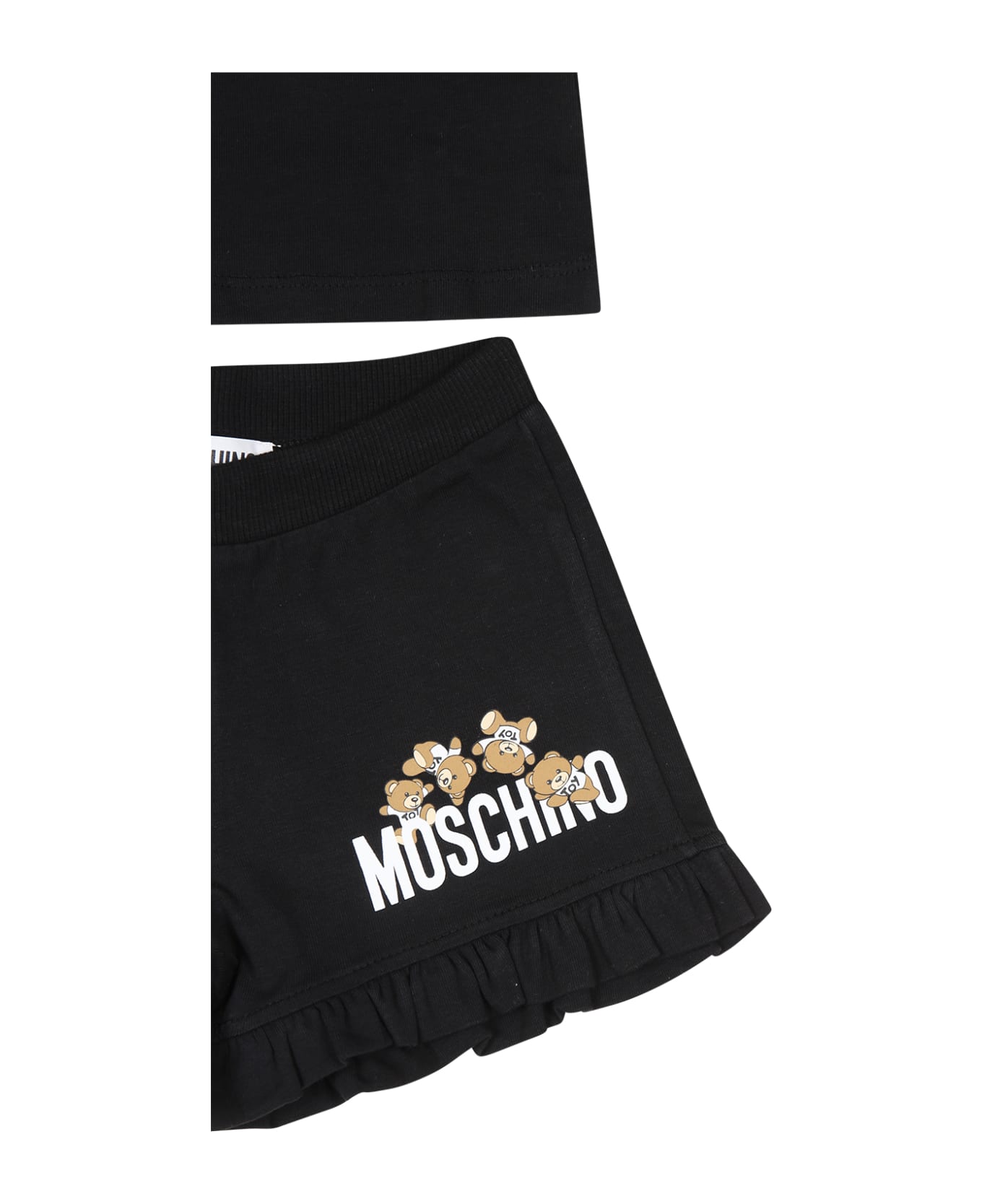Moschino Black Suit For Baby Girl With Teddy Bears And Logo - Black
