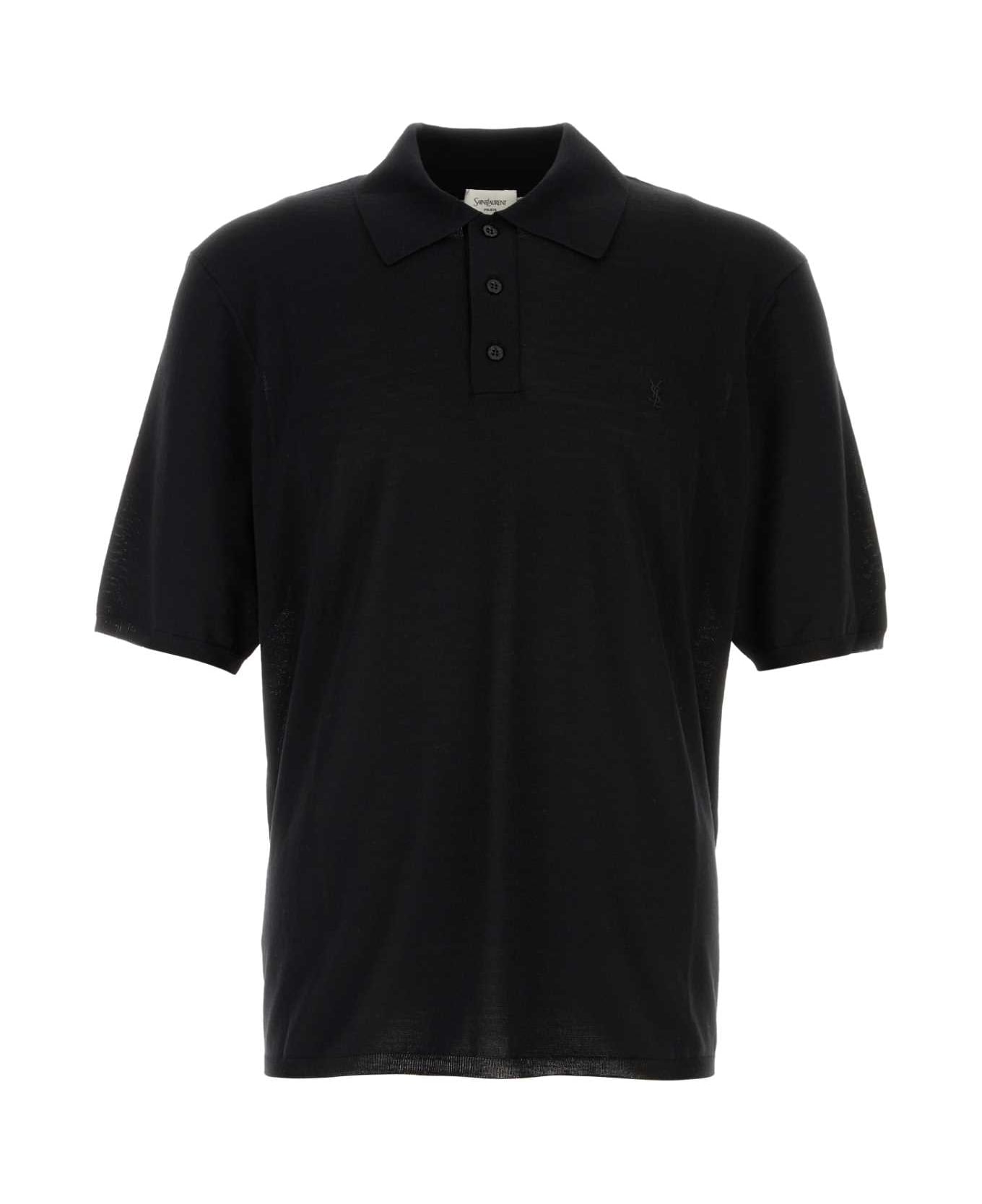 Saint Laurent Black Wool Polo Shirt - NOIR