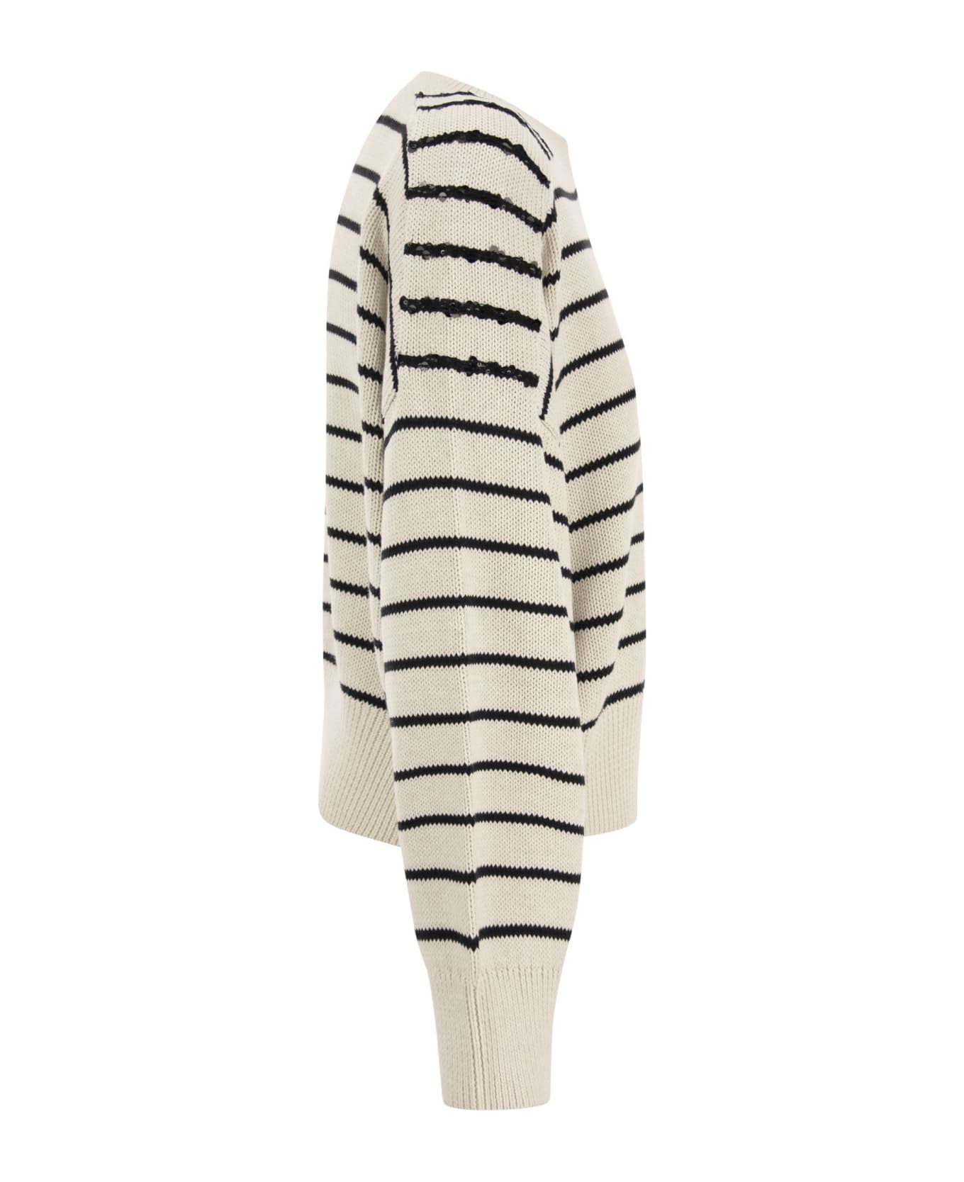 Brunello Cucinelli Dazzling Shoulder Stripes Cotton Jersey - Oat