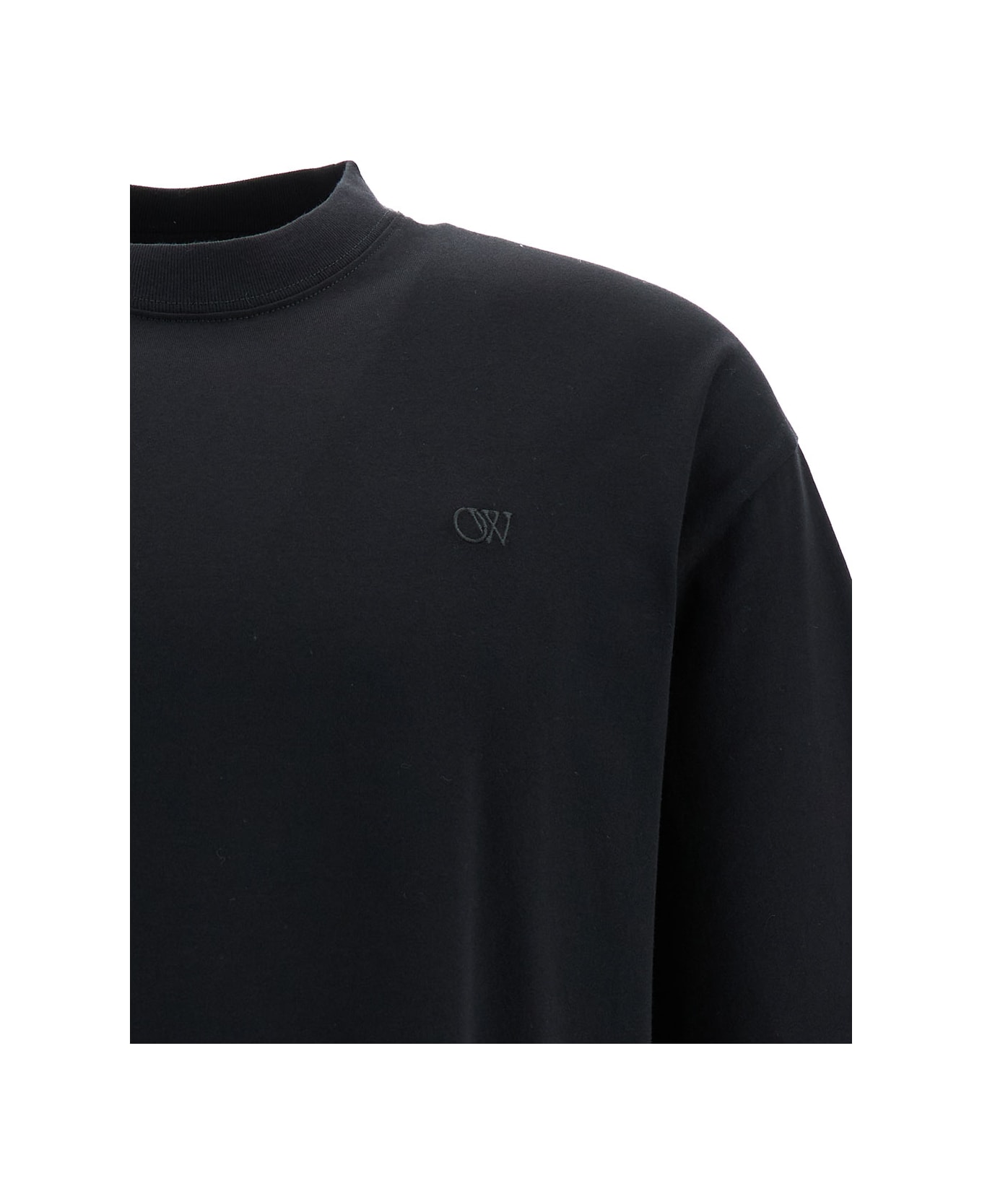 Off-White Black Crewneck T-shirt With Tonal Embroidery In Cotton Man - Black