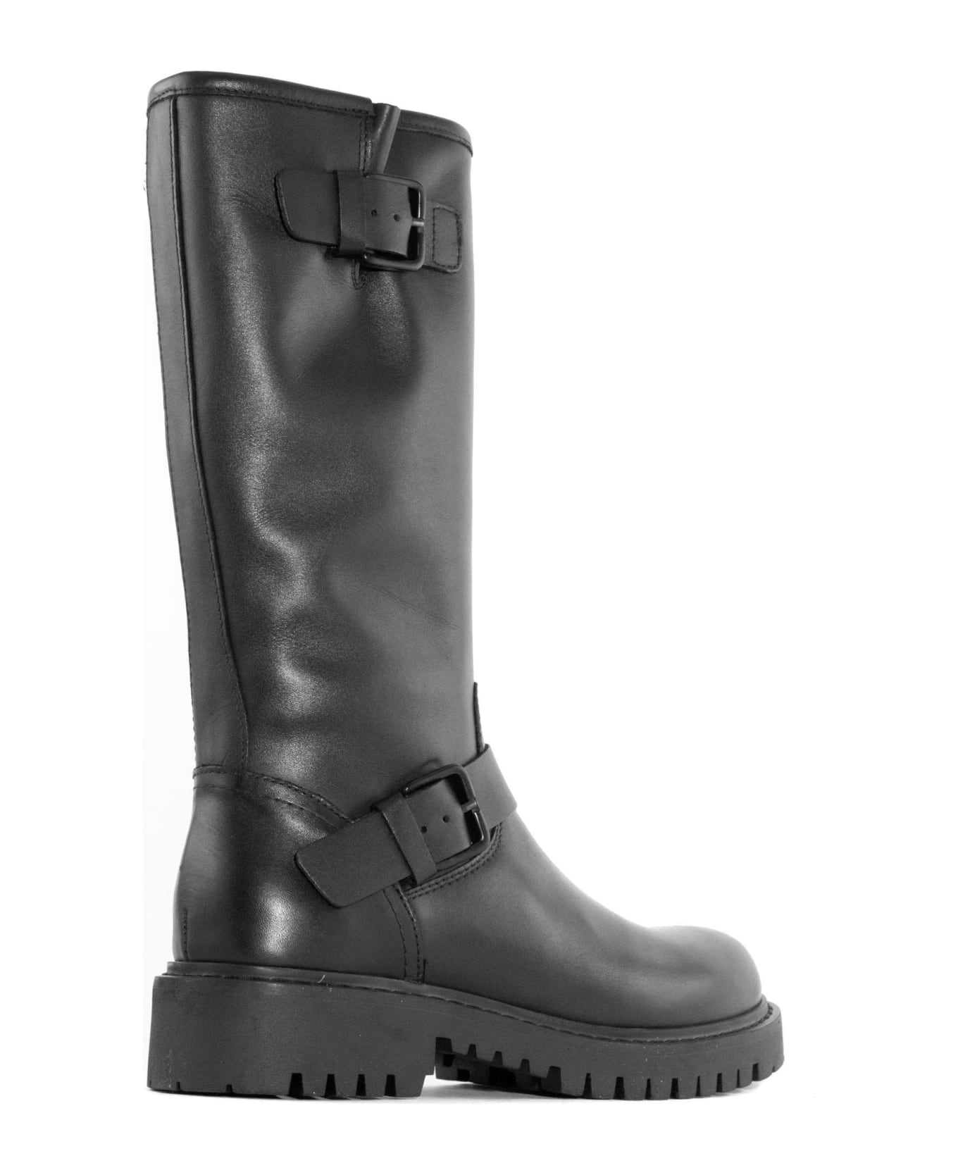 Julie Dee Black Leather High Boot - Black