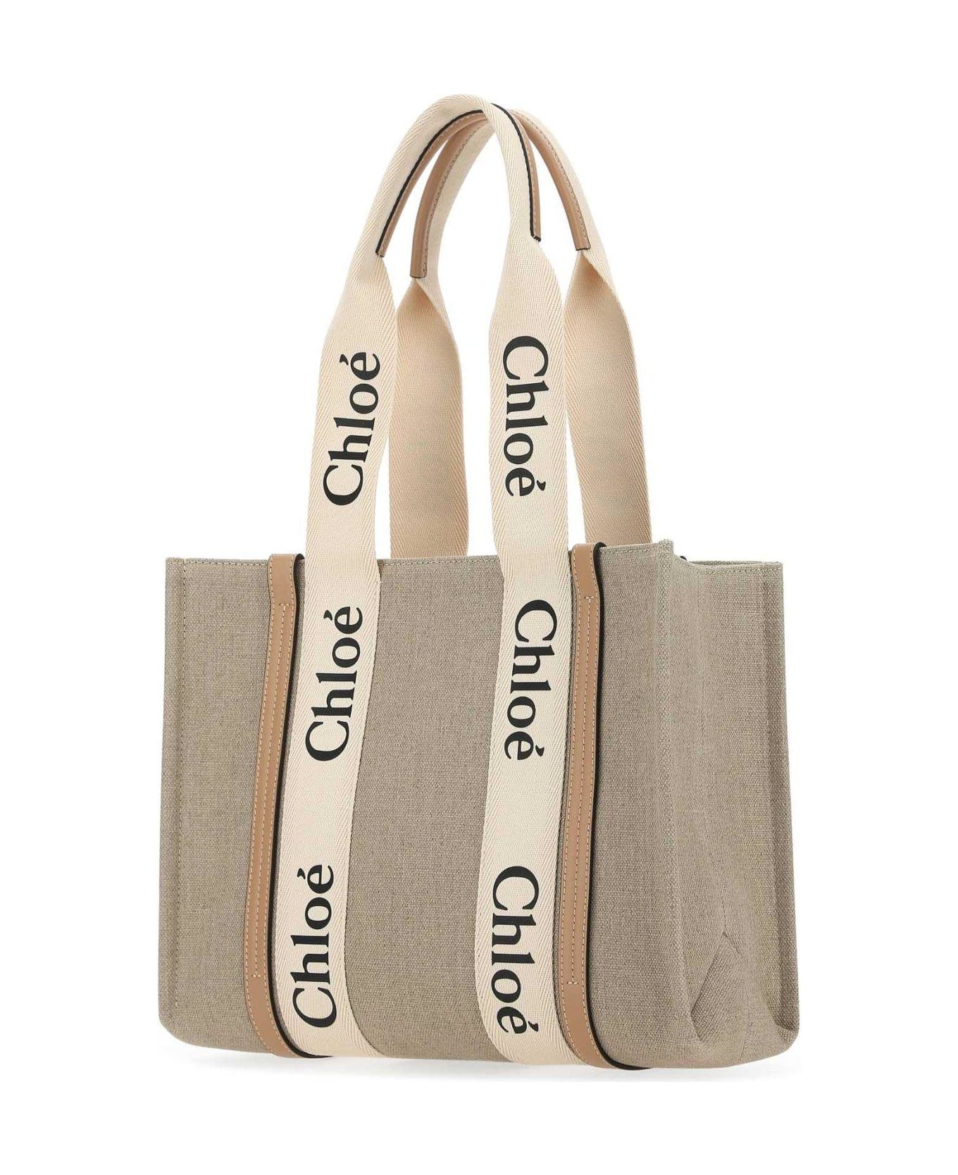 Chloé Woody Logo Printed Medium Tote Bag - BEIGE